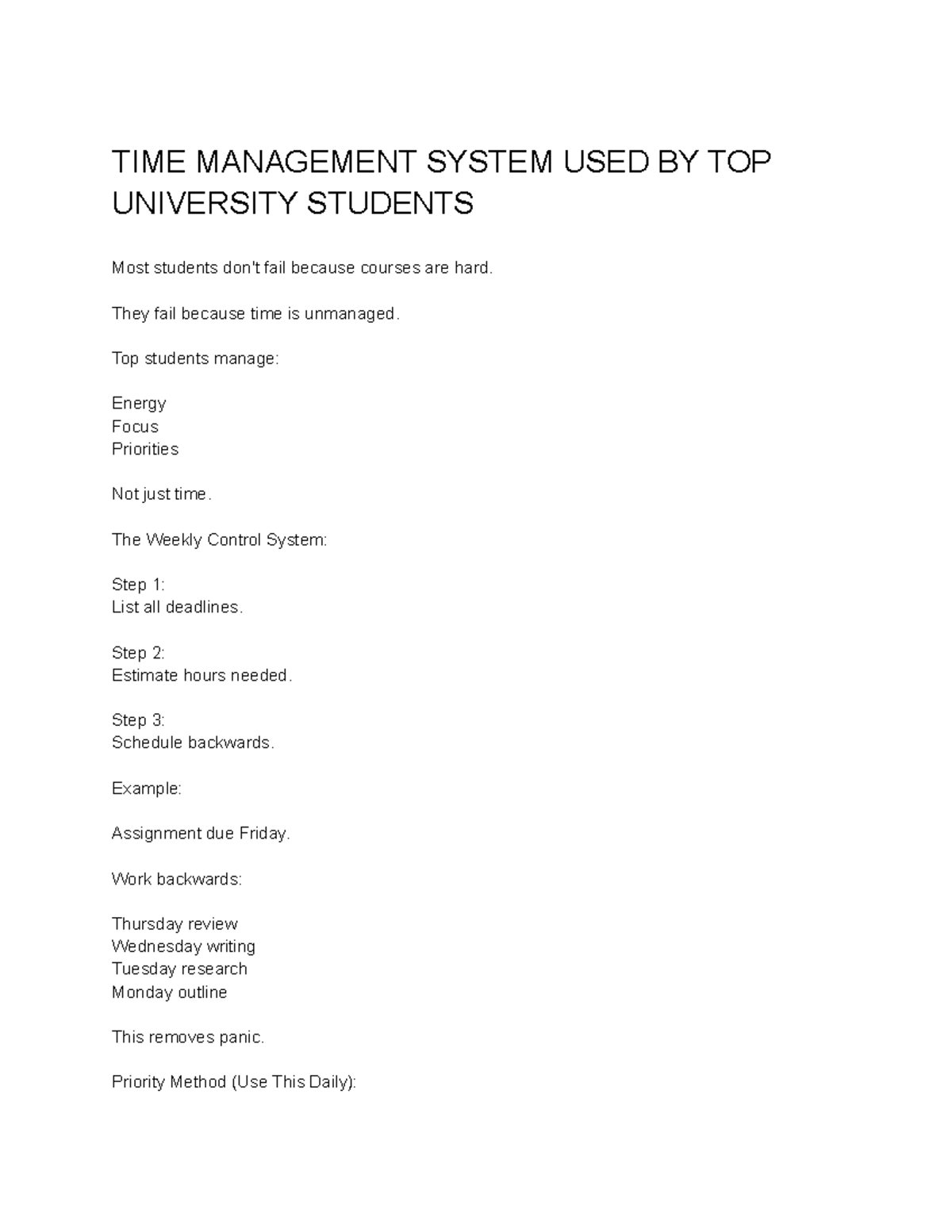 TIME MANAGEMENT STRATEGIES FOR TOP UNIVERSITY STUDENTS - Studocu