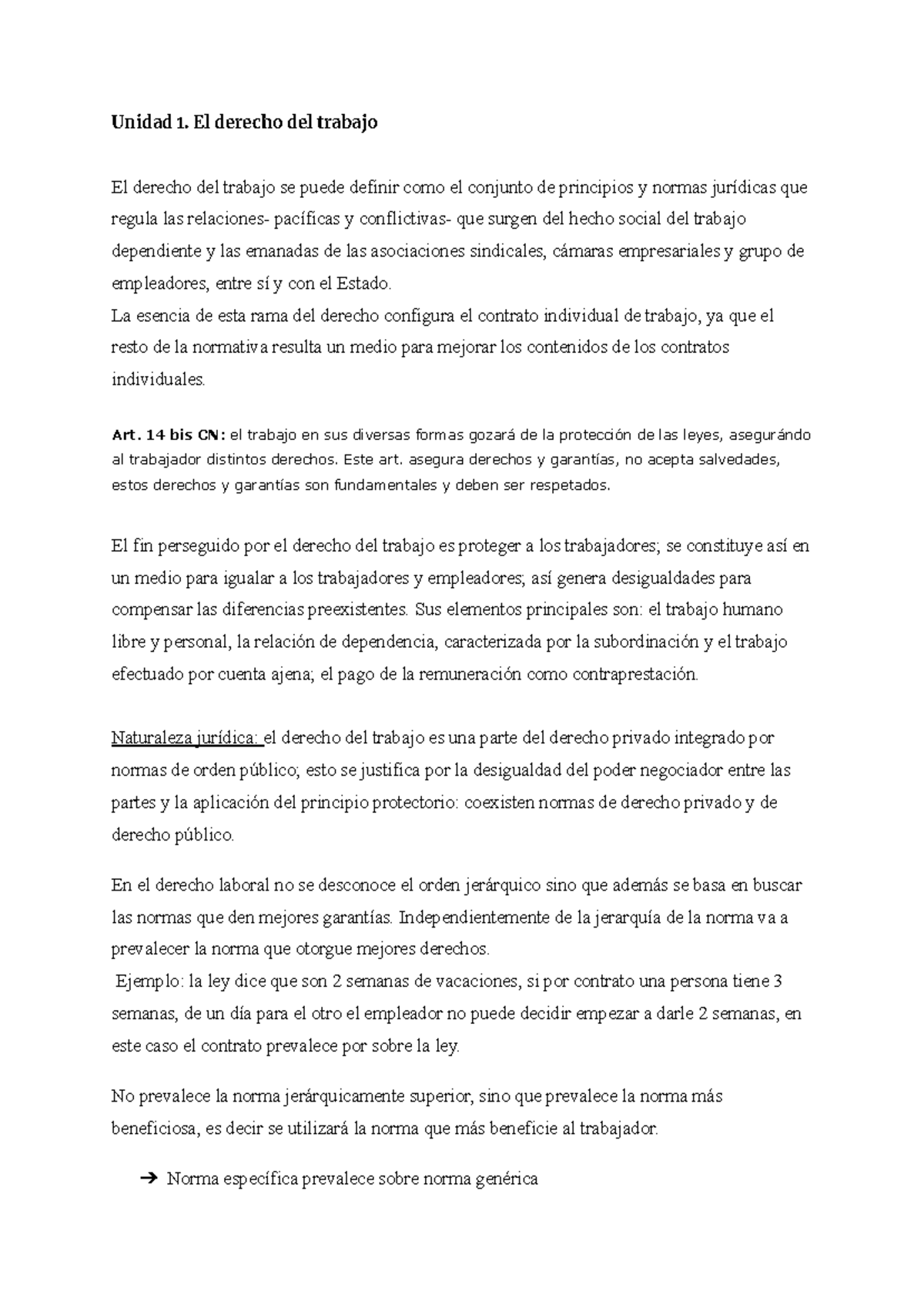 Derecho Laboral: Primer Parcial - Unidad 1 y 2 Resumen - Studocu