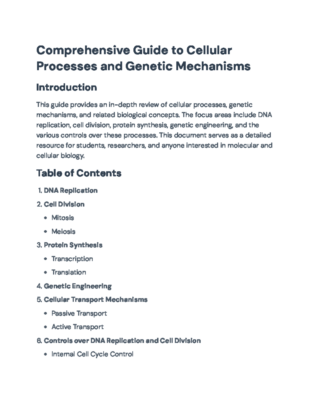 Comprehensive Guide to Cellular Processes and Genetic Mechanisms ...