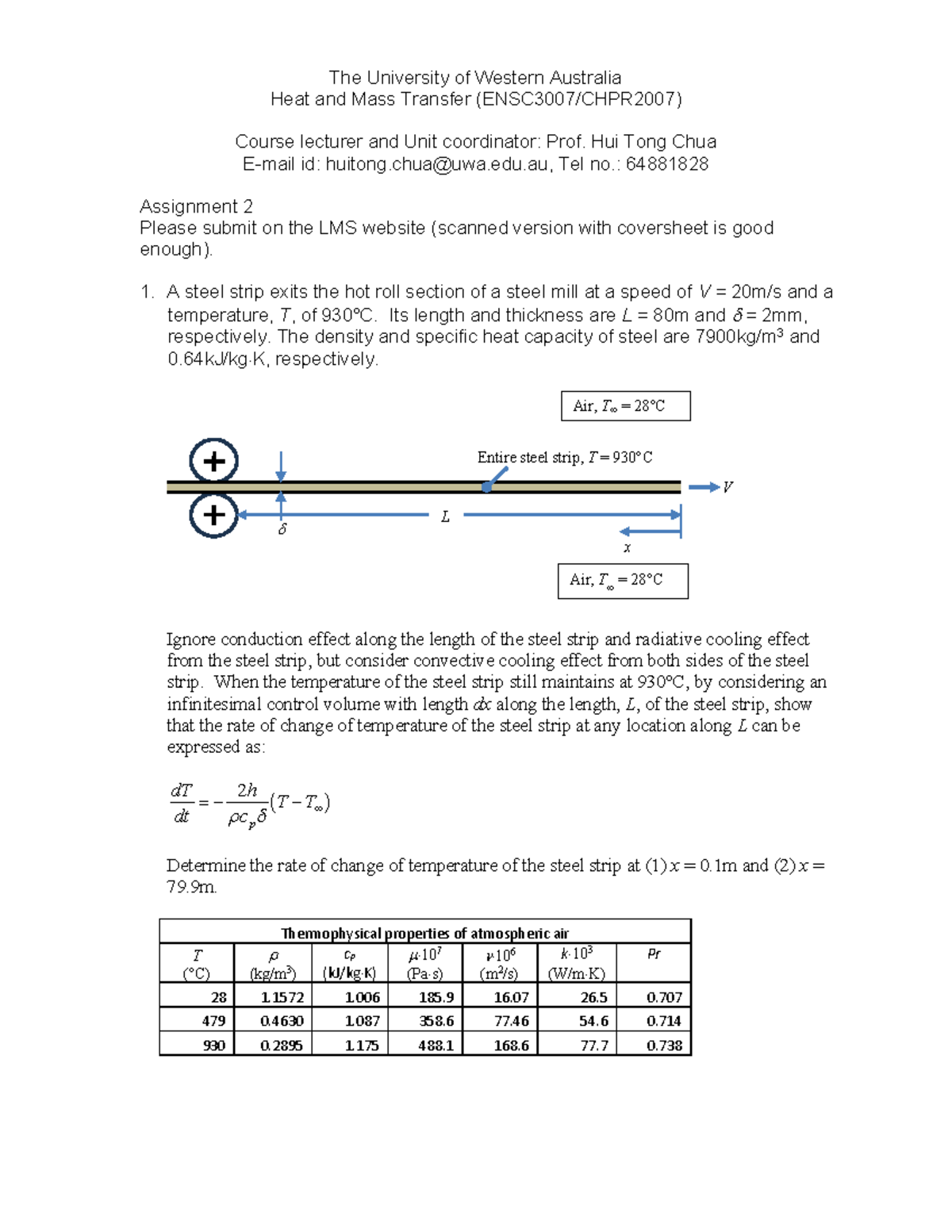 Assignment 2 - Heat and Mass Transfer (ENGR 123) - Convection Analysis ...