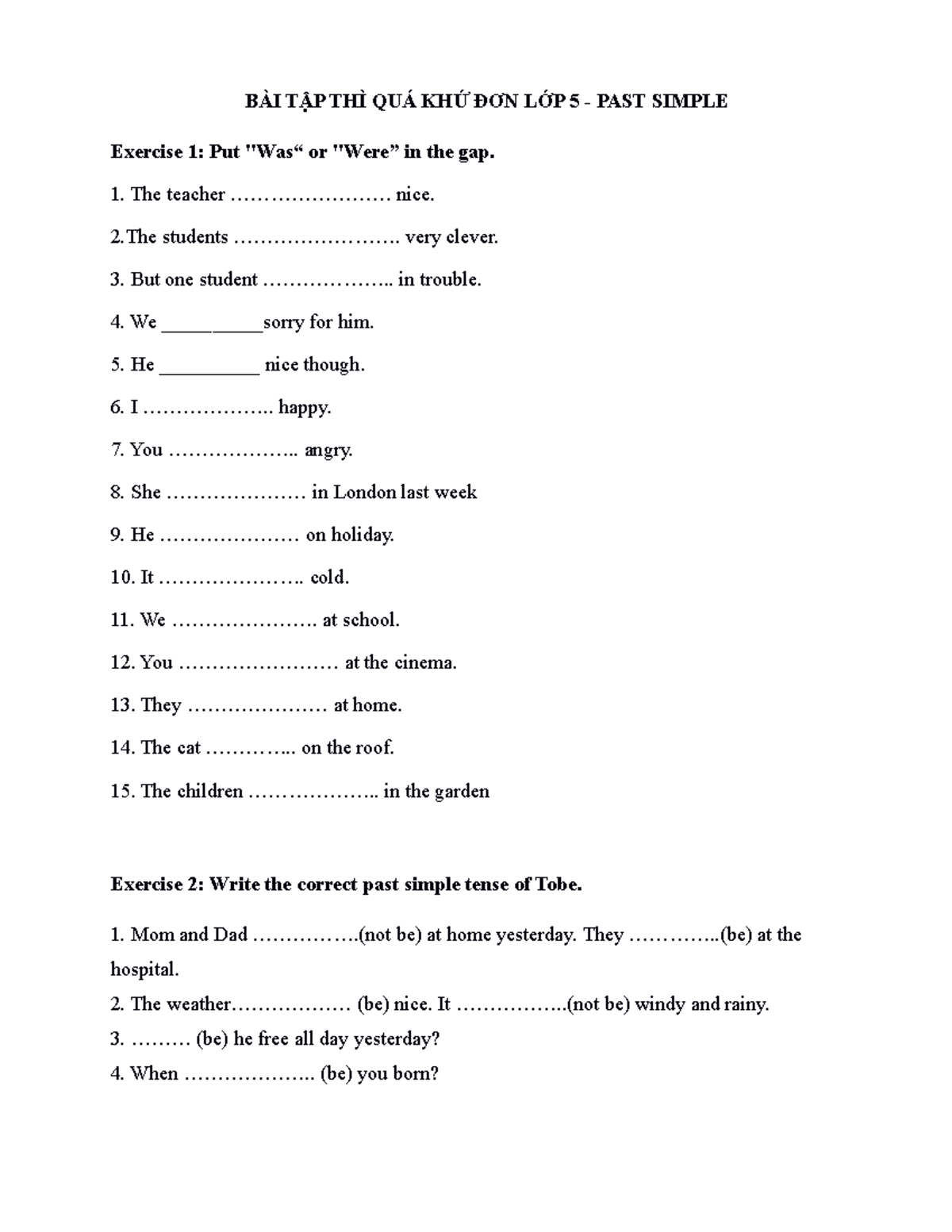 TẢI FILE PDF BÀI TẬP THÌ QUÁ KHỨ ĐƠN LUYỆN TẬP HIỆU QUẢ