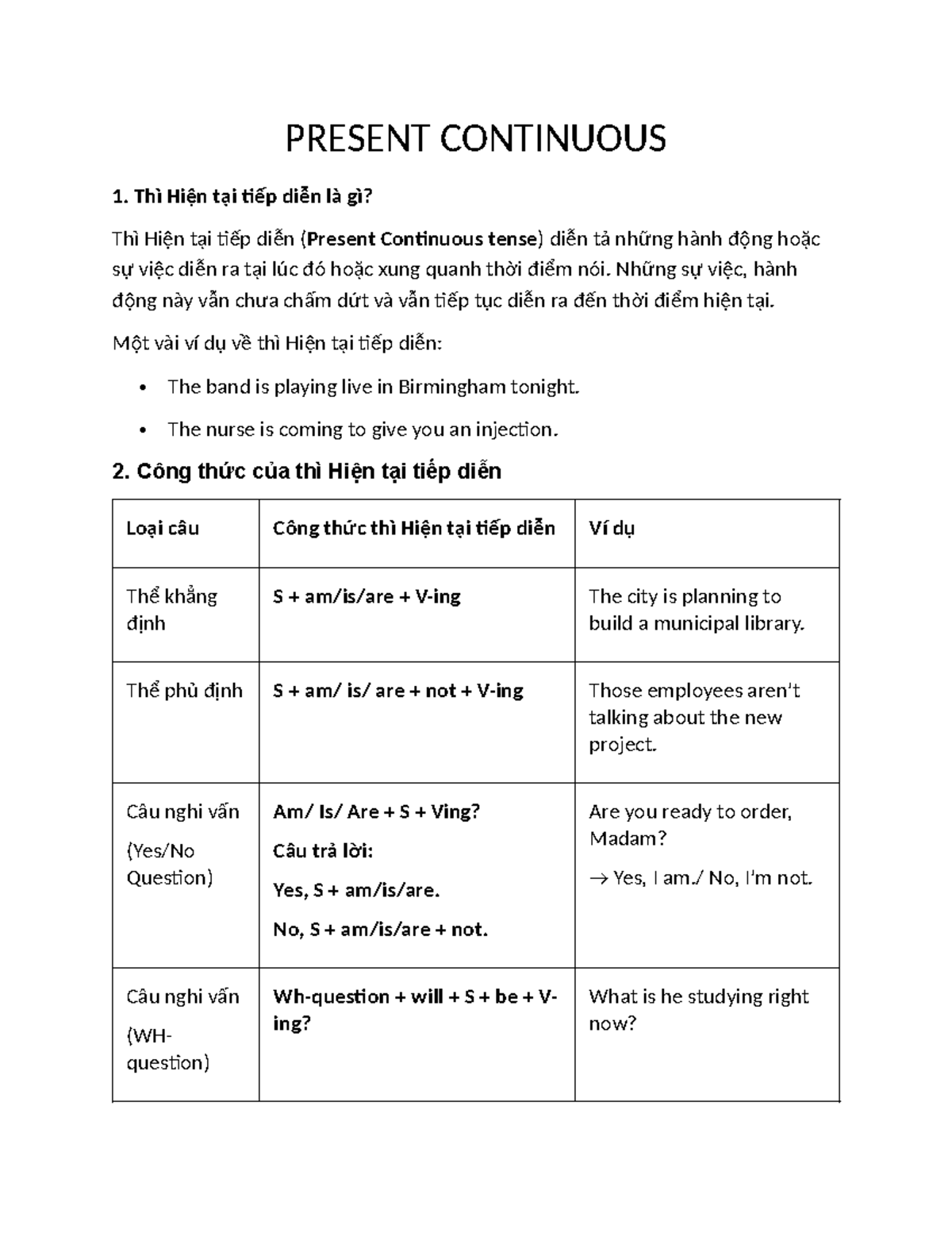 Present Continuous Tense - Overview and Exercises (NICE) - Studocu