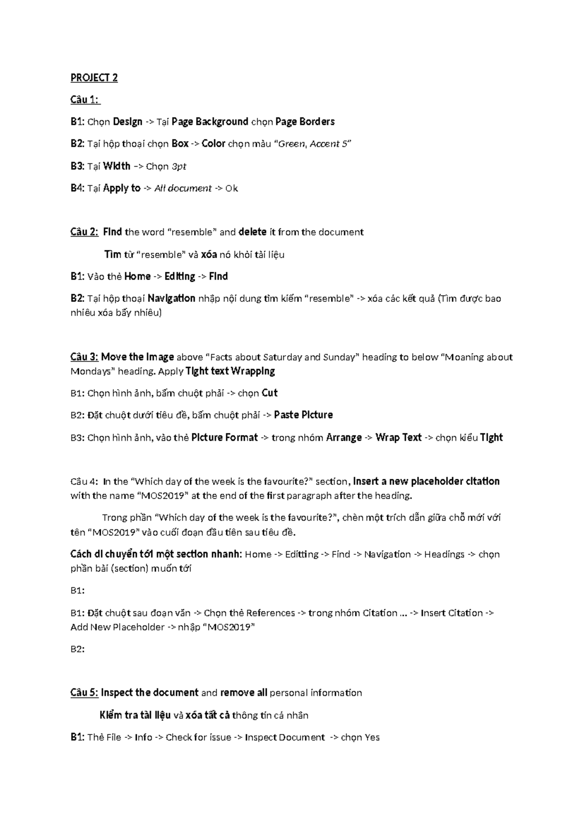 MOS T5 2706 - Project 2 & 3 Instructions for Word Processing Tasks ...