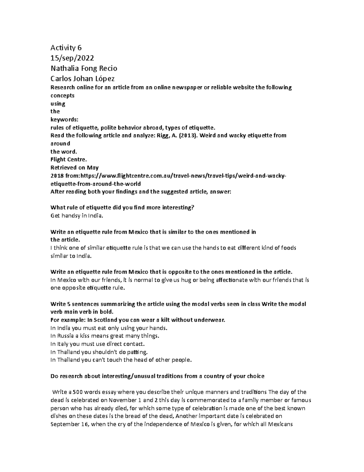Act6 Ingles III CJLM - Inglés actividad número 6 de canvas de la ...