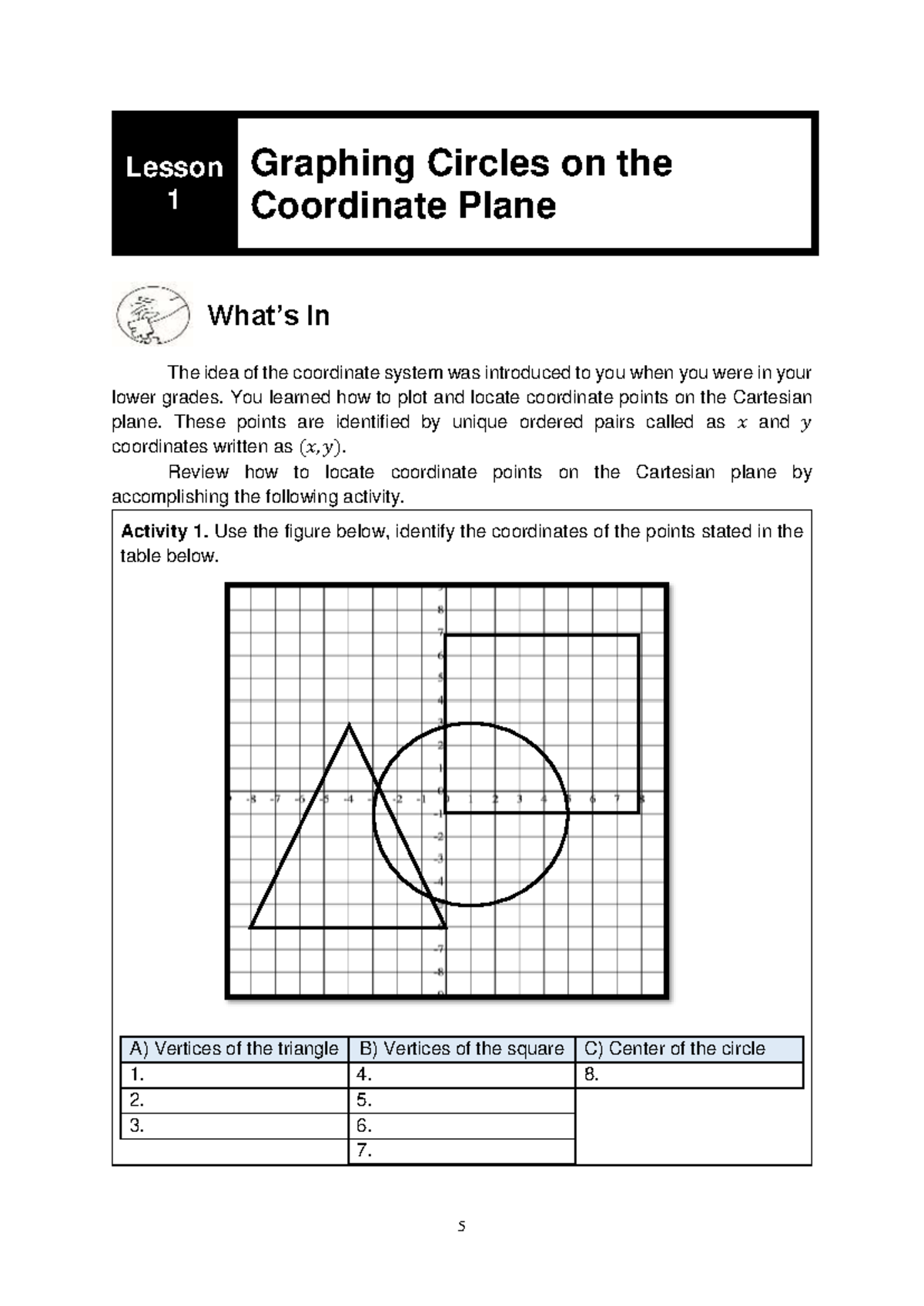 Math10 Q2Mod8 Graphing Circle Problem Solving-Student Copy - Lesson 1 ...
