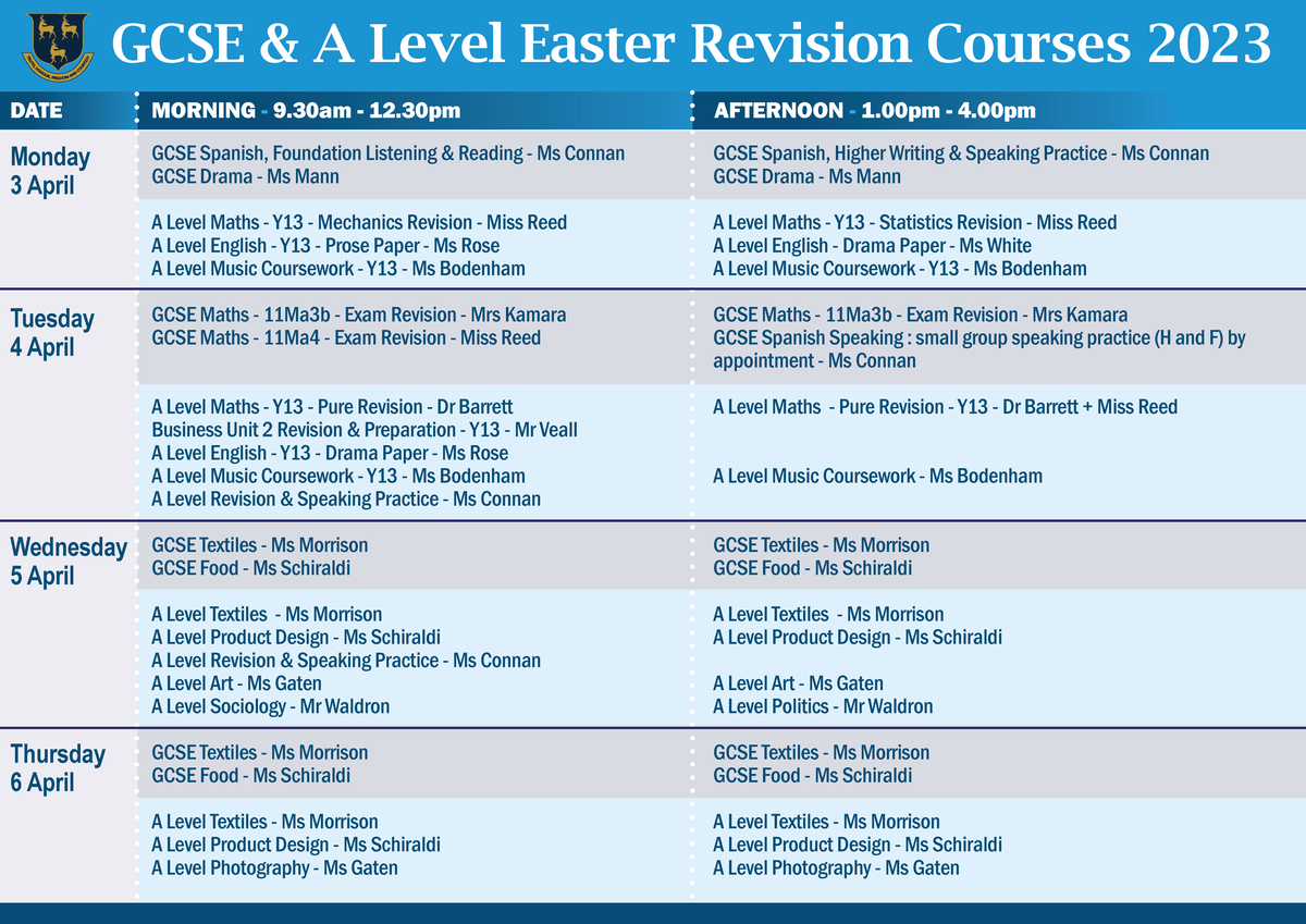 GCSE & A Level Easter Revision Schedule 2023 - Studocu