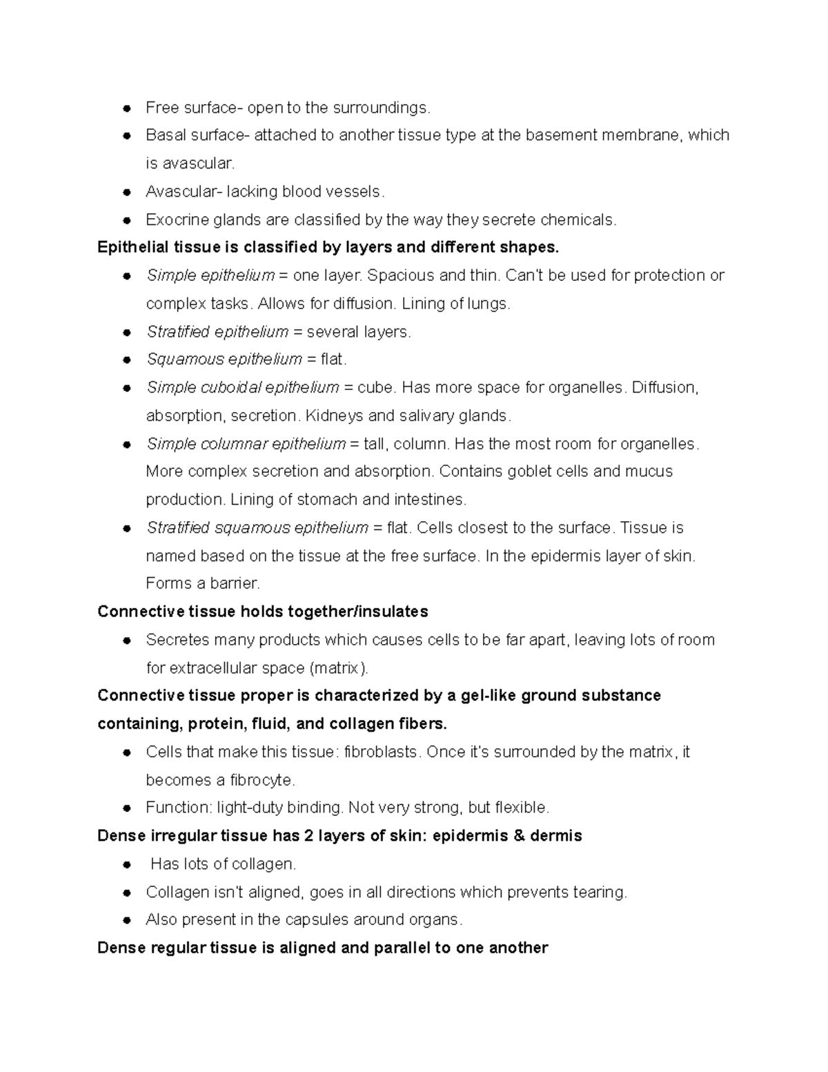 Epithelial and Connective Tissue Classification Notes (BIO 101) - Studocu