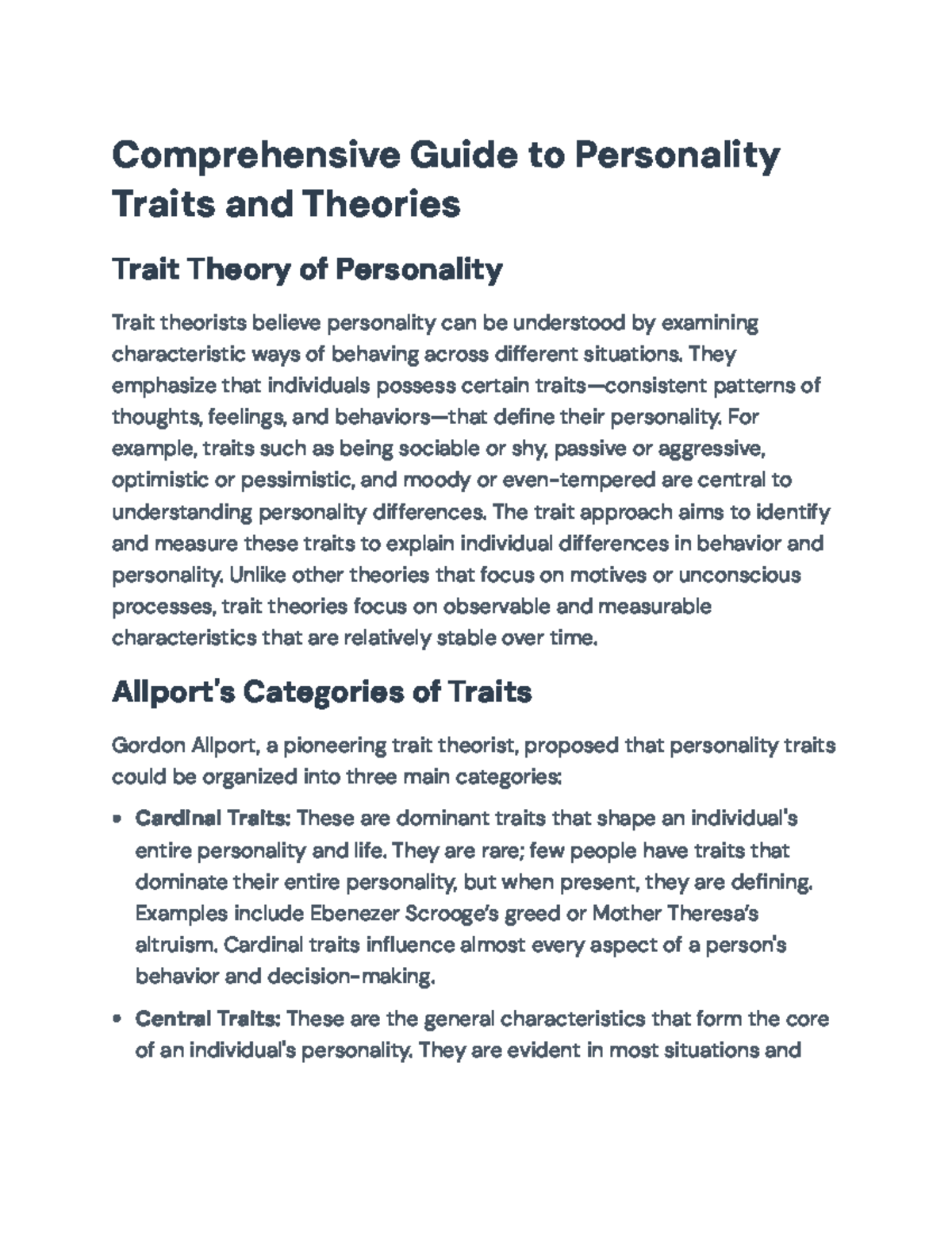 Comprehensive Guide to Personality Traits & Theories (PSY 101) - Studocu