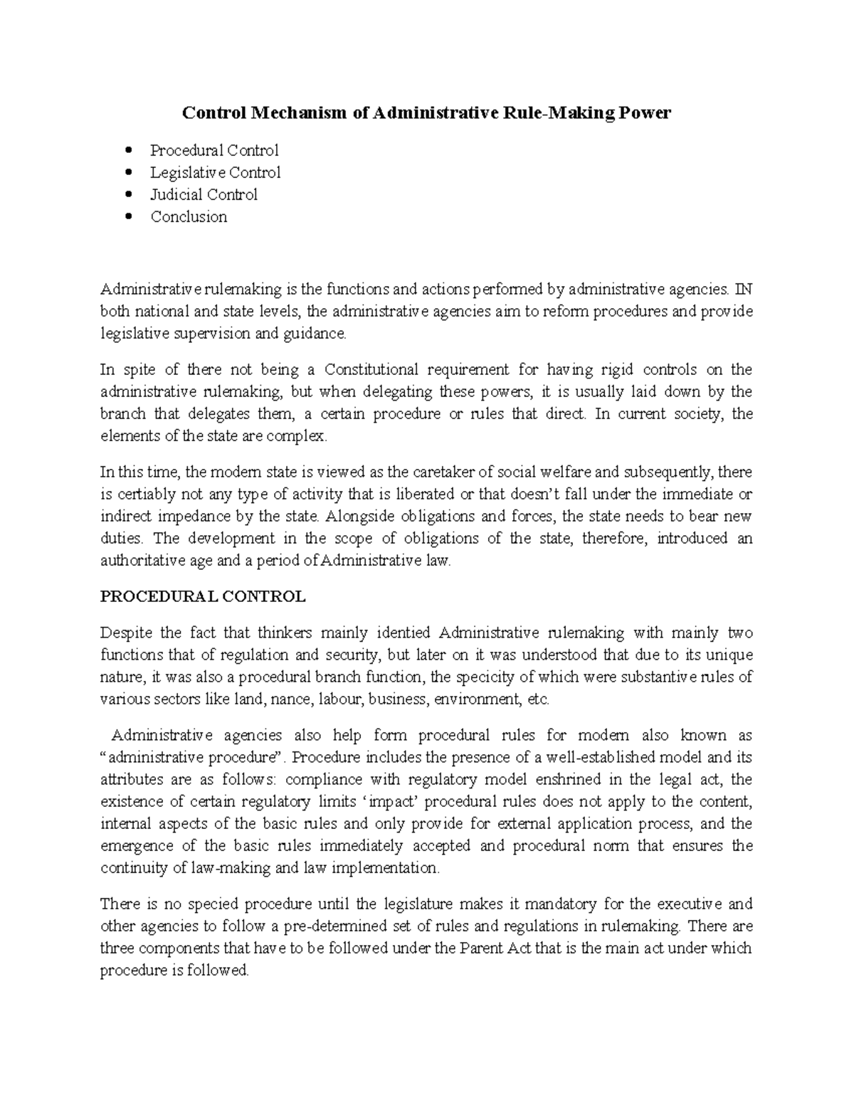 Control Mechanisms in Administrative Rule-Making: An Overview - Studocu