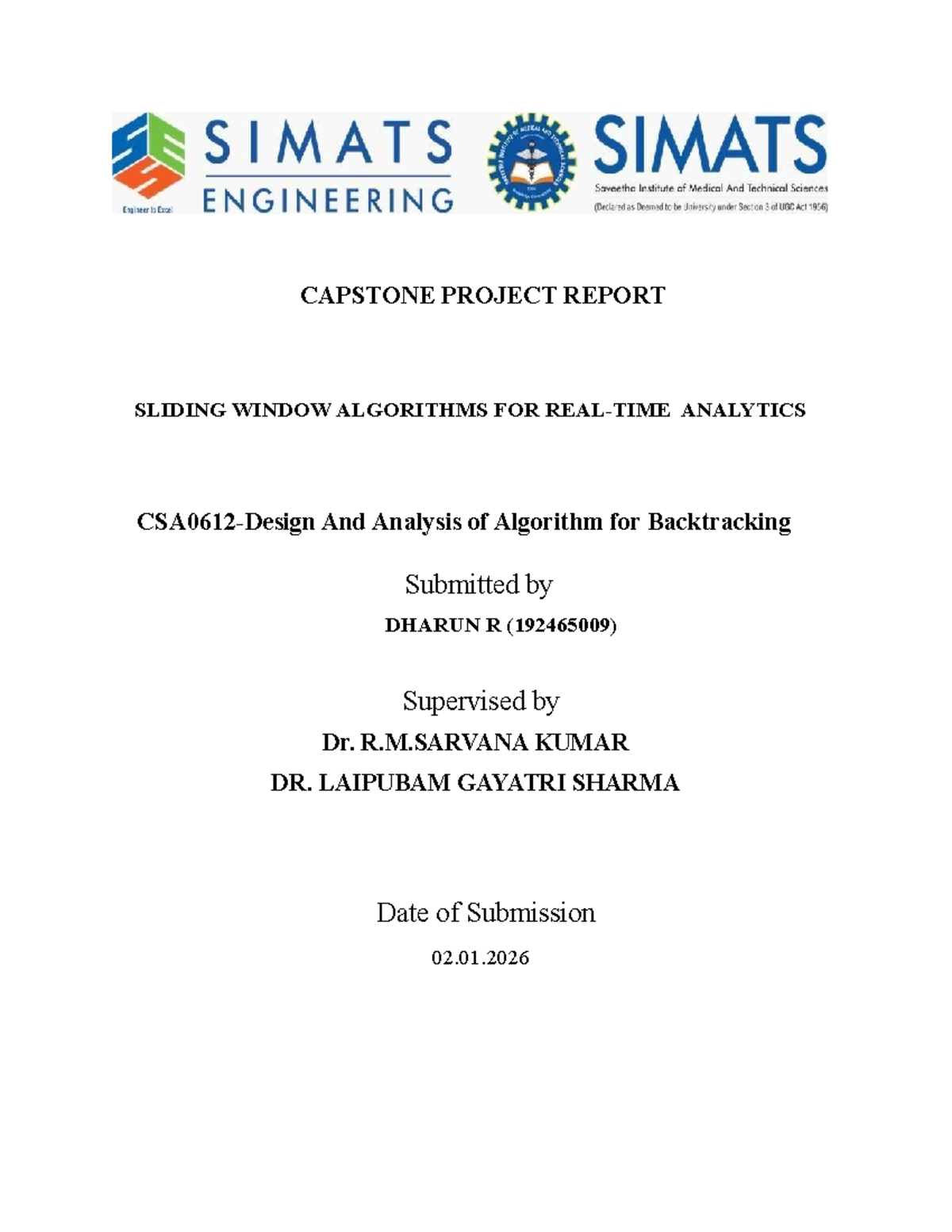 CAPSTONE PROJECT REPORT: Sliding Window Algorithms in Precision ...