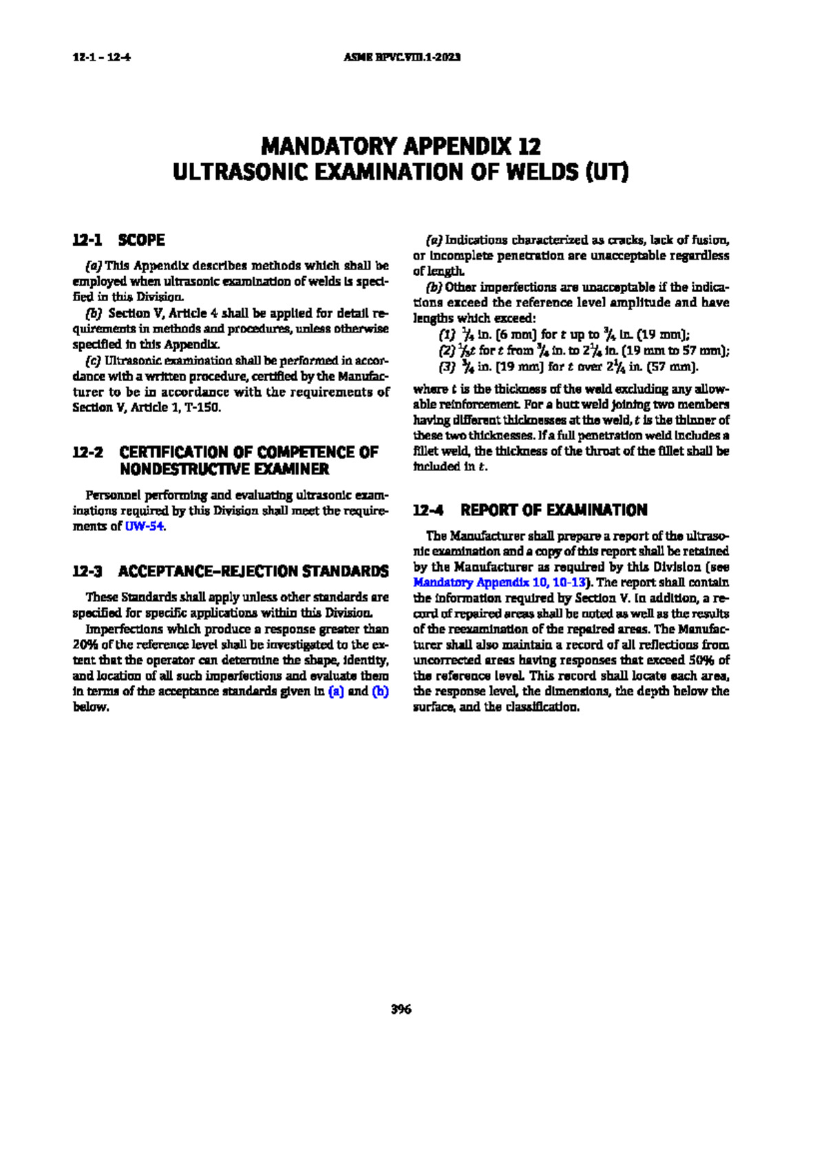 ASME VIII Div 1 Appendix 12 - Ultrasonic Examination of Welds - Studocu