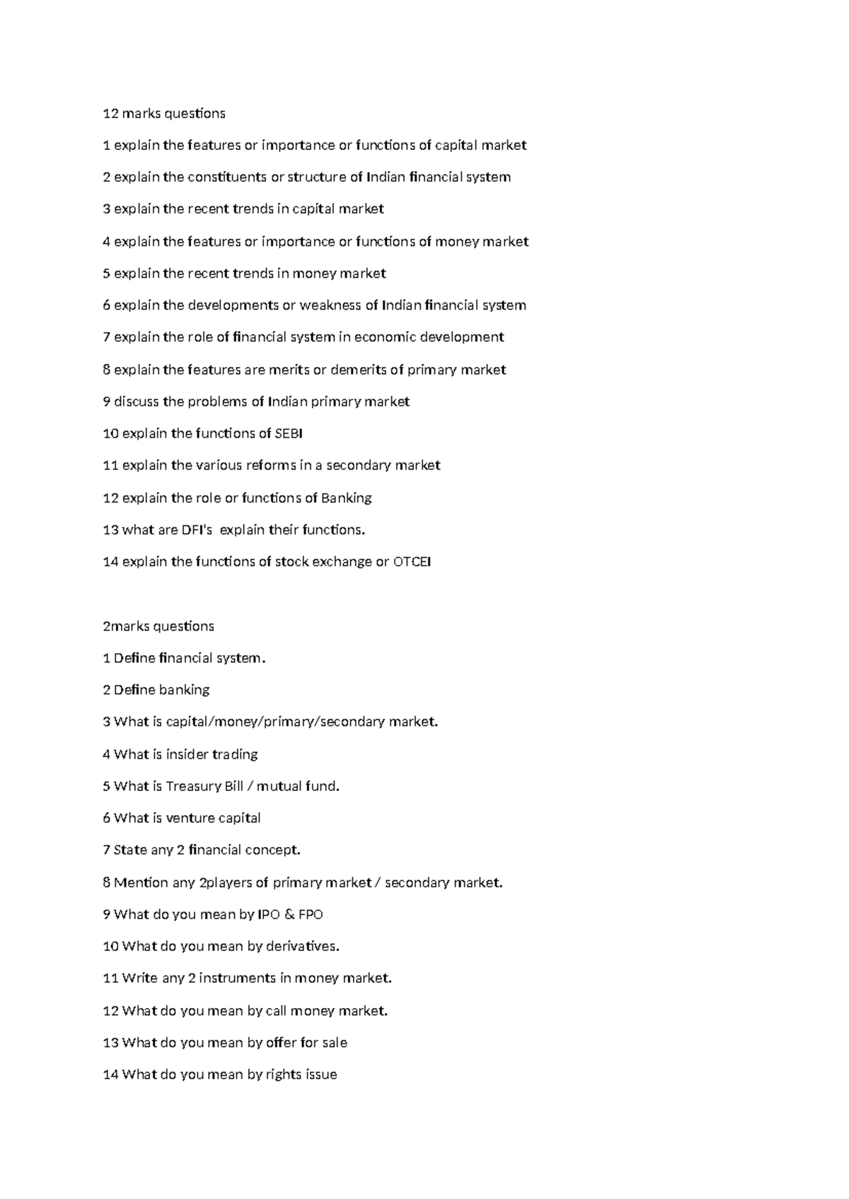 Important 12 Marks Questions on Capital & Money Markets - FY Insights ...