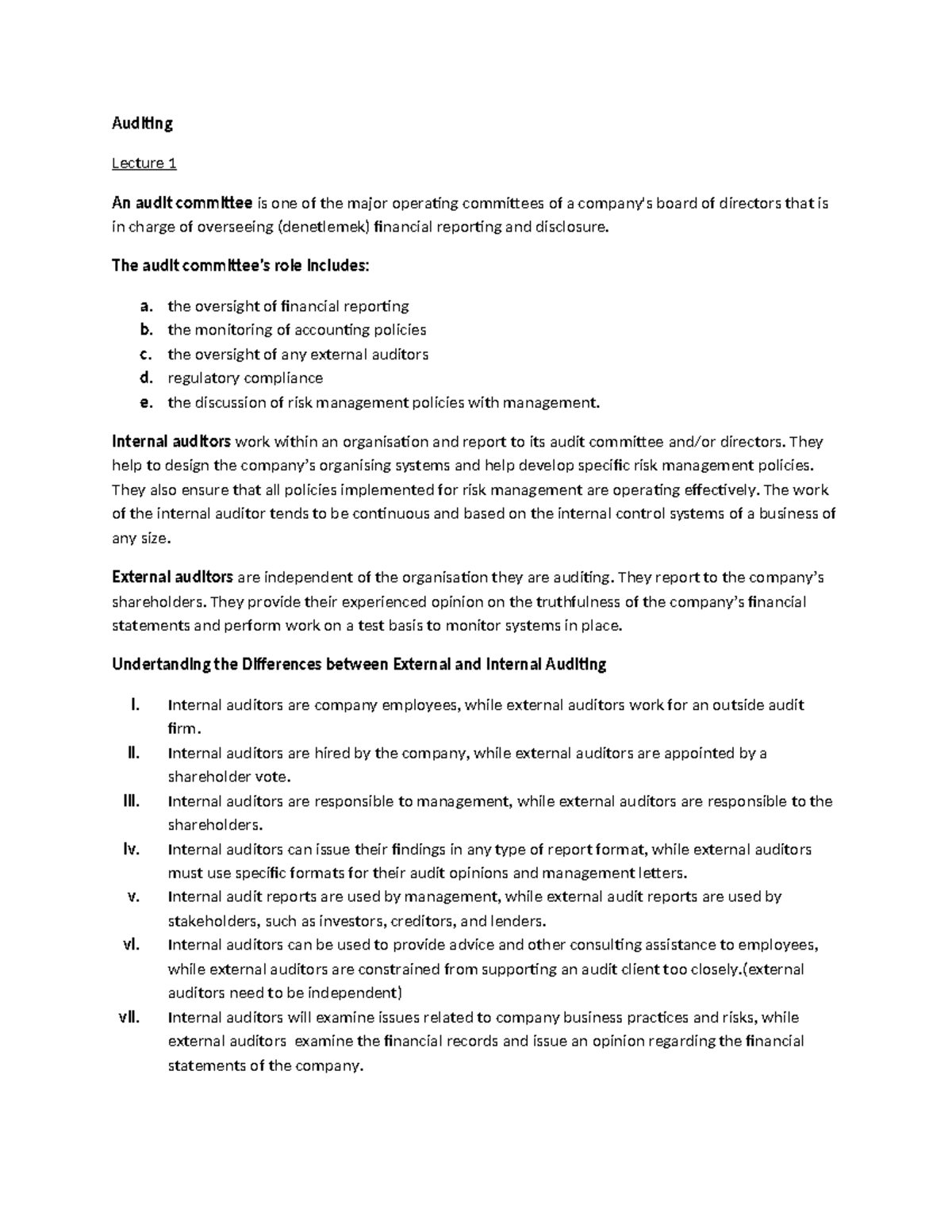 Auditing L1 - Comprehensive Lecture Notes on Audit Principles and ...