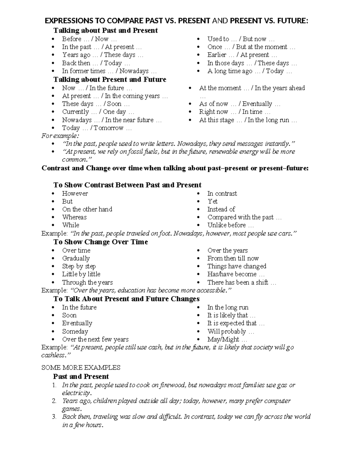 Expressions to Compare Past, Present, and Future: A Study Guide - Studocu