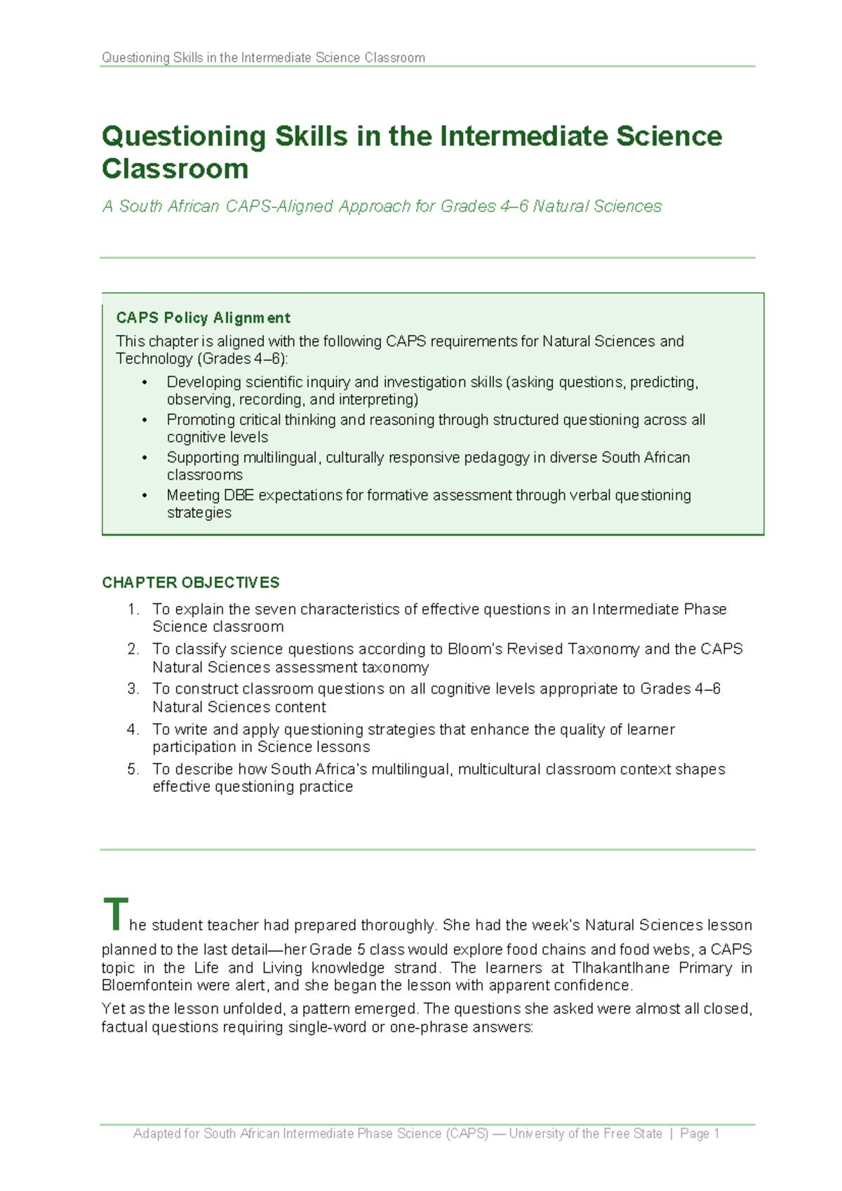 Questioning Skills for Intermediate Science (Grades 4-6) - CAPS ...