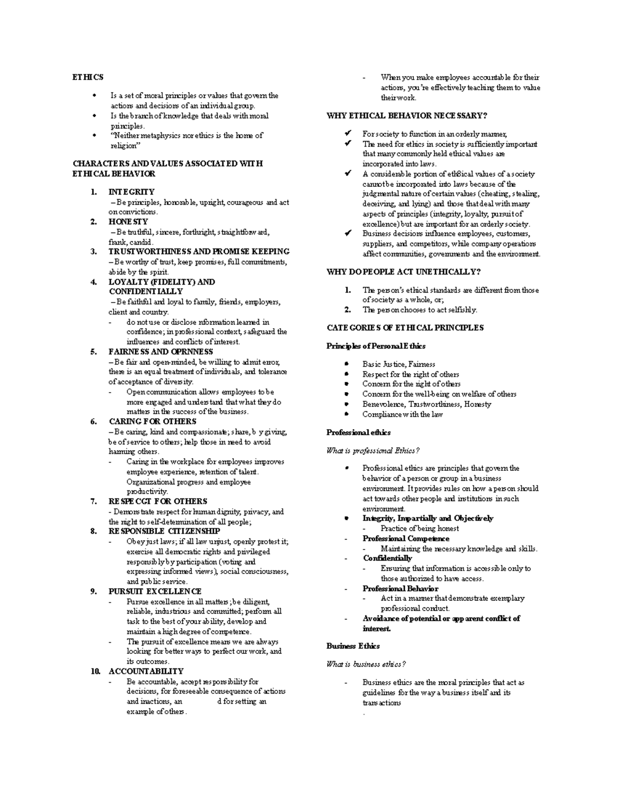 Ethics - Principles of Moral Conduct and Professional Behavior - Studocu