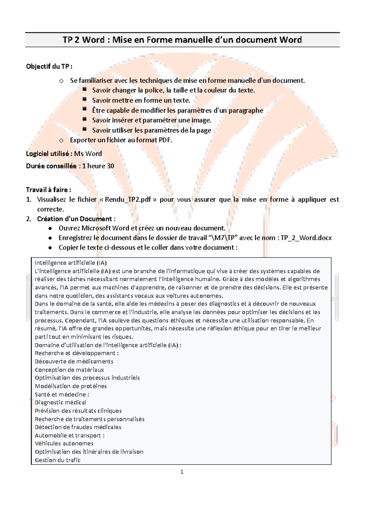 TP 2 Word : Techniques de Mise en Forme d'un Document Word - Studocu