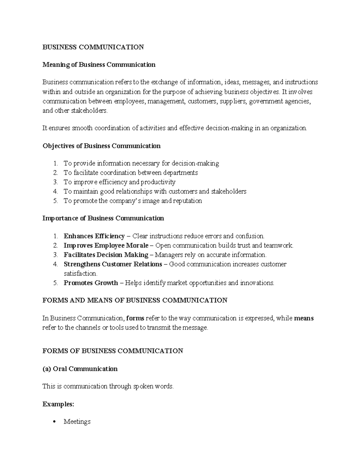 BUSINESS COMMUNICATION: Key Concepts and Importance - Studocu