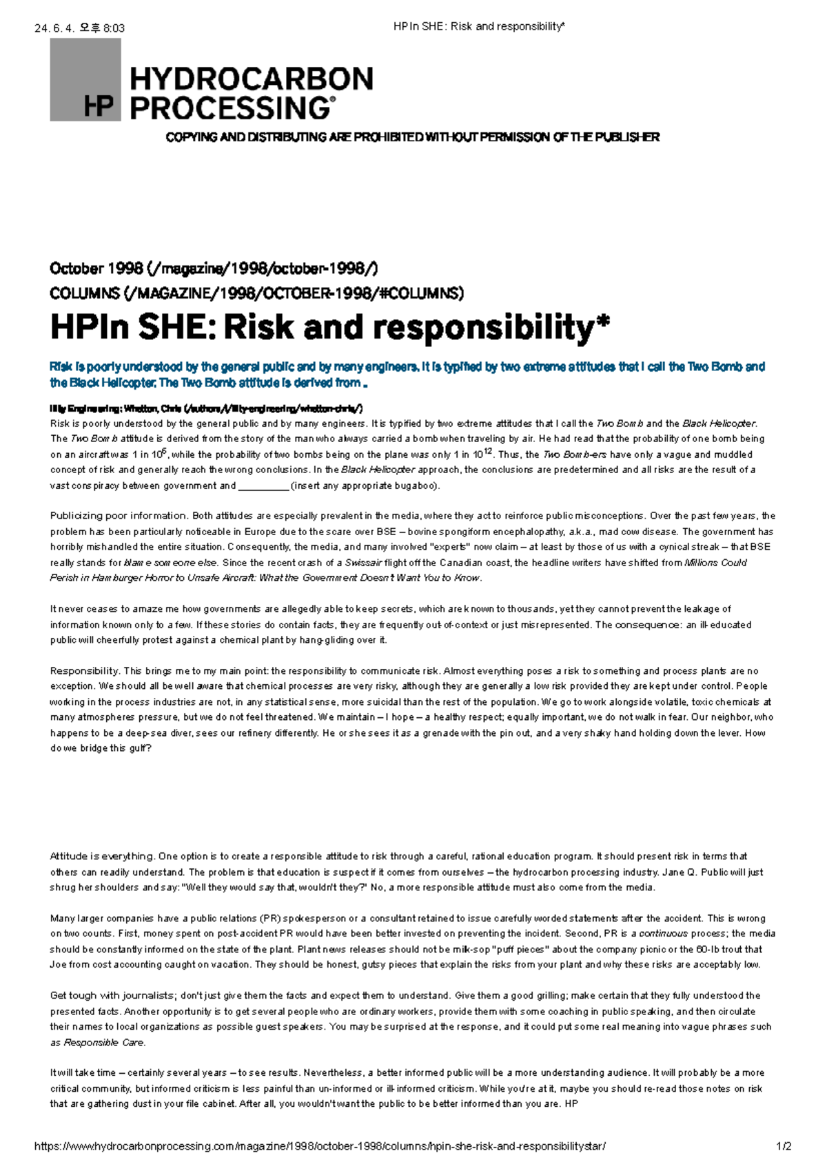 HPIn SHE Risk and responsibility - October 1998 (/magazine/1998/october ...