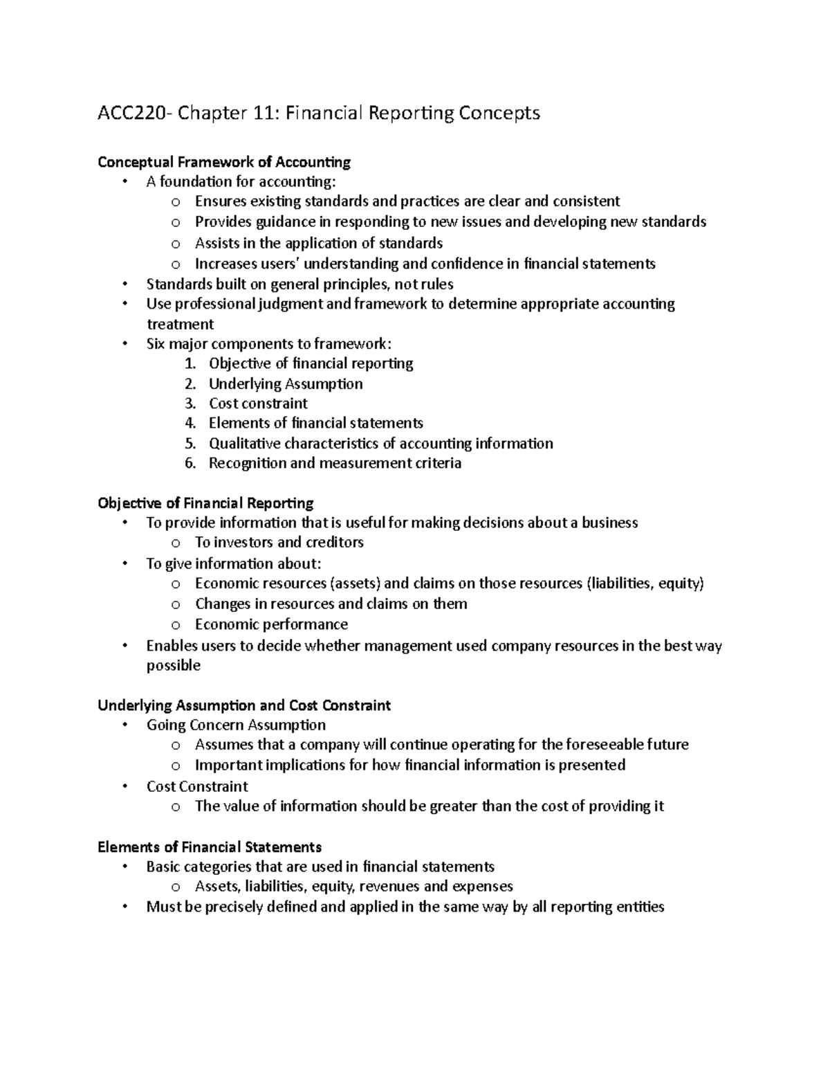 ACC220 Chapter 11 Notes: Understanding Financial Reporting Concepts ...
