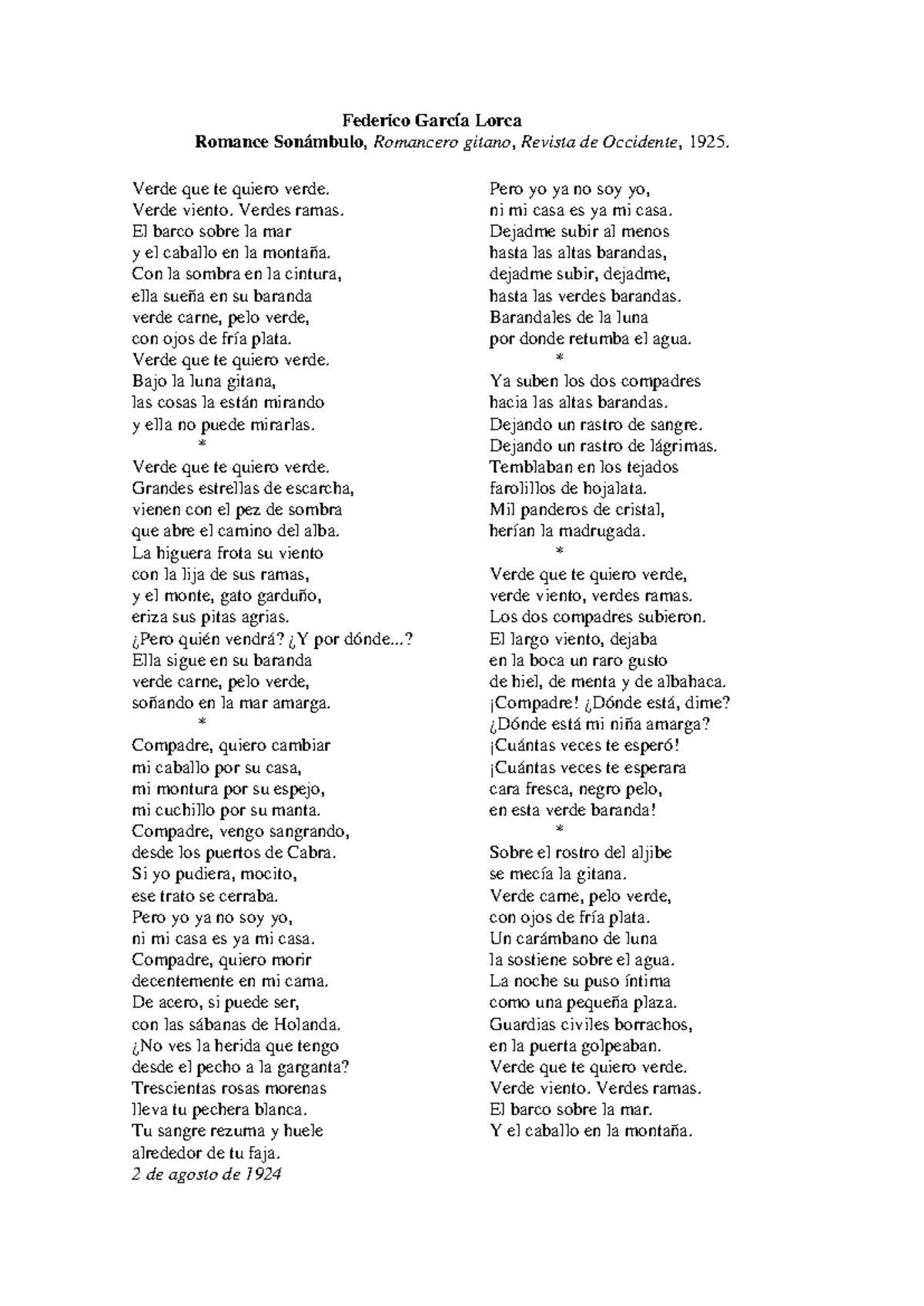 Romance Sonámbulo - Teoría de la Literatura - Federico García ...
