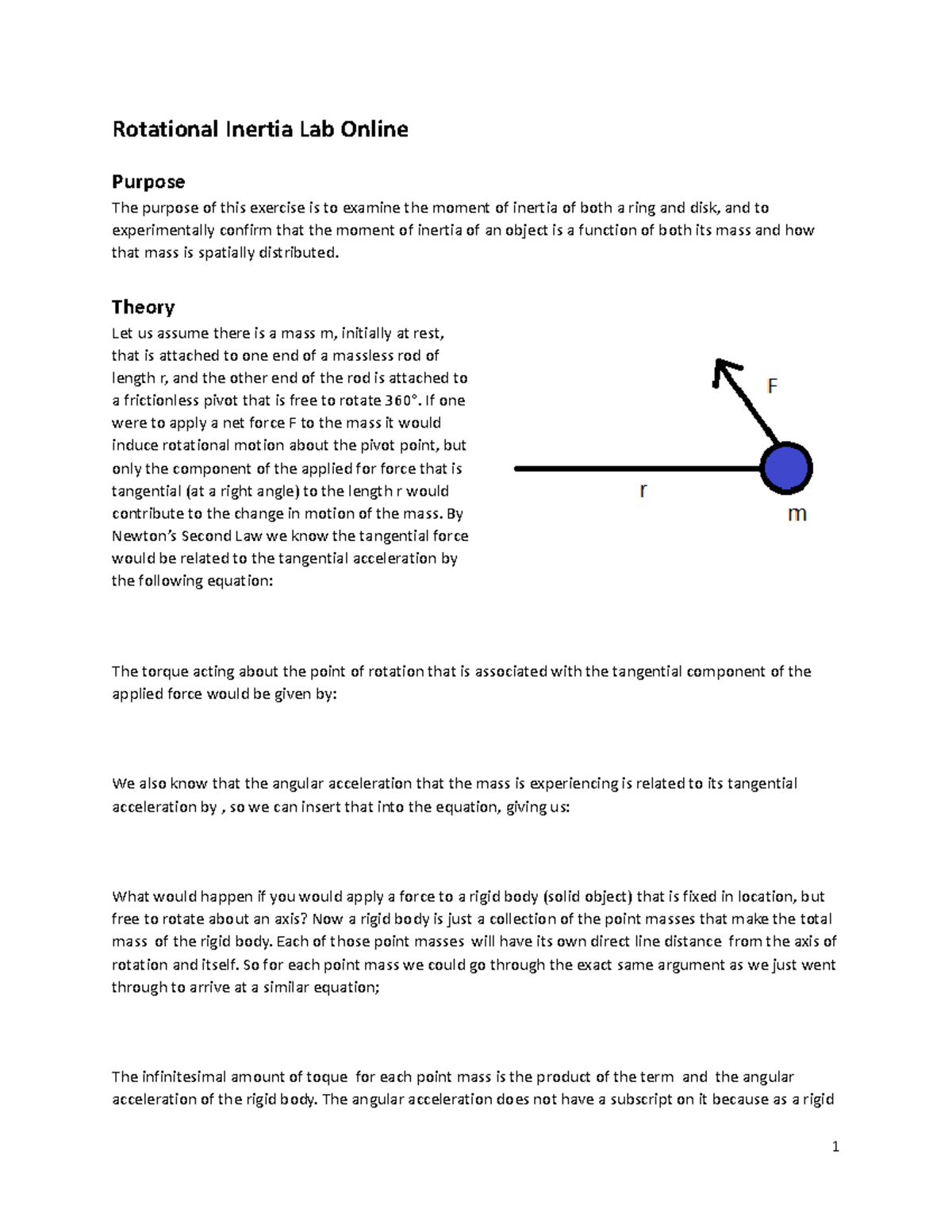 Fall 2023 Rotational Inertia Lab Online: Ring and Disk Experiment - Studocu
