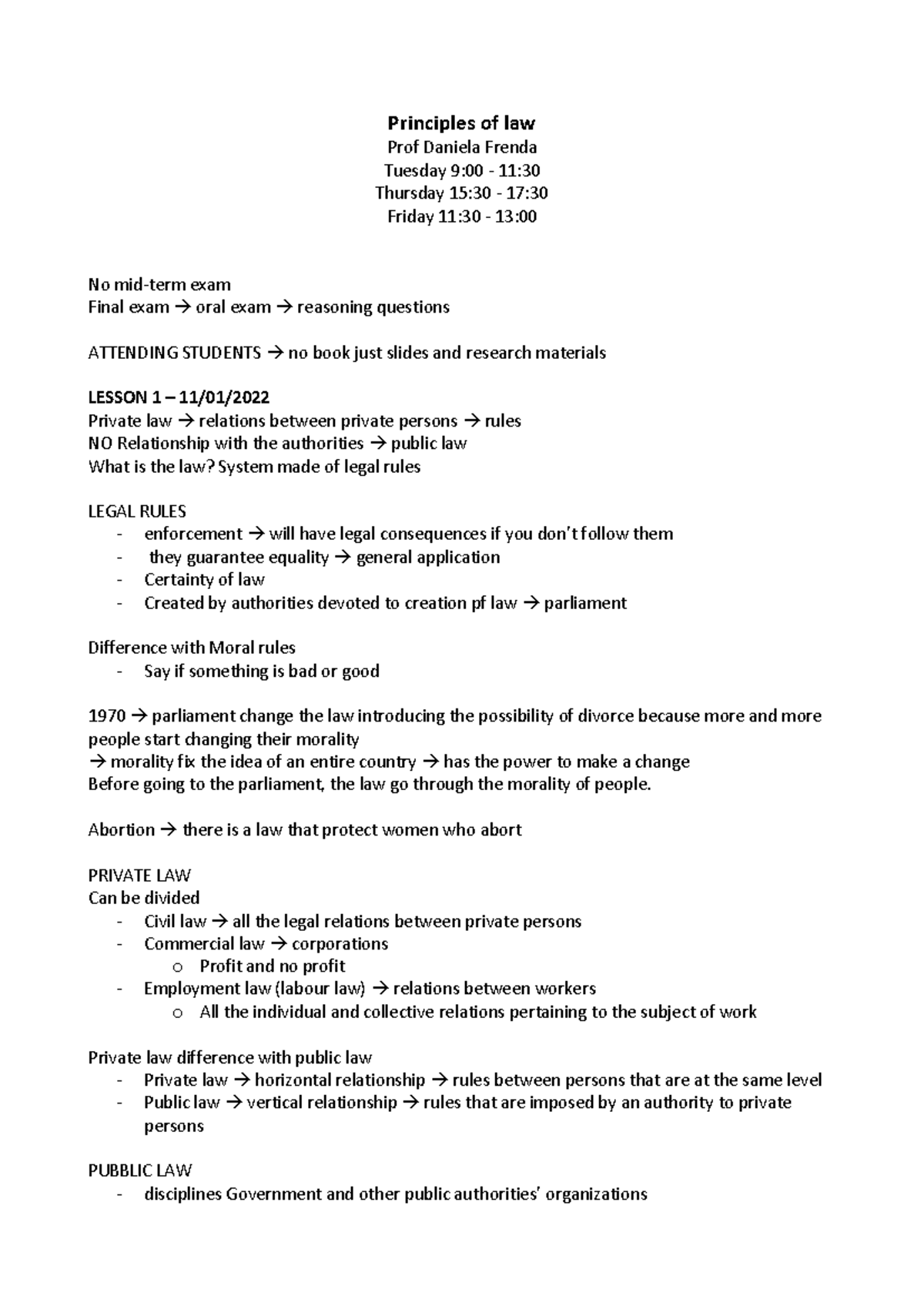 Notes for the Principles of Law (PRL101) - Key Concepts and Lessons ...