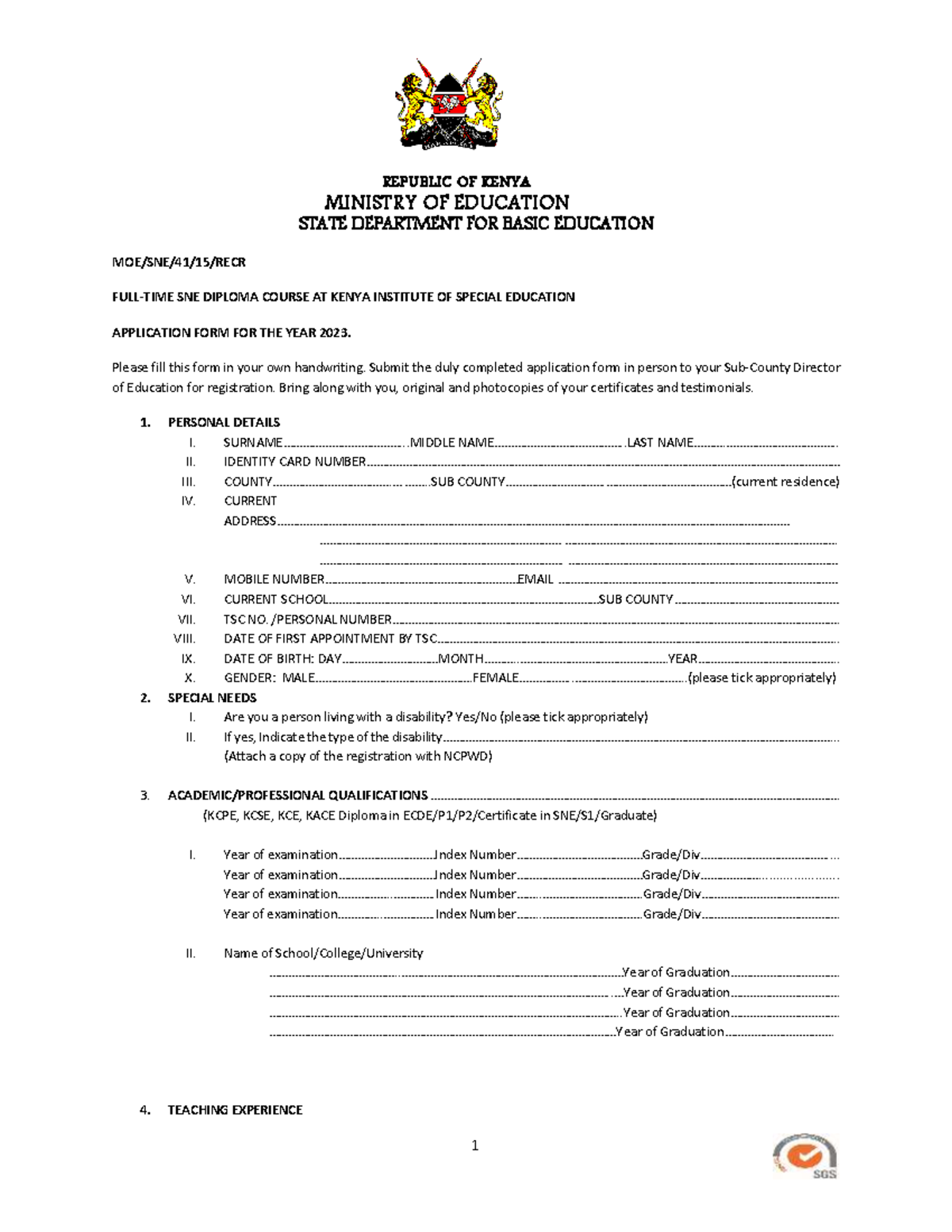 KISE SNE Diploma Course Application Form 2023 - Fill Out Instructions ...