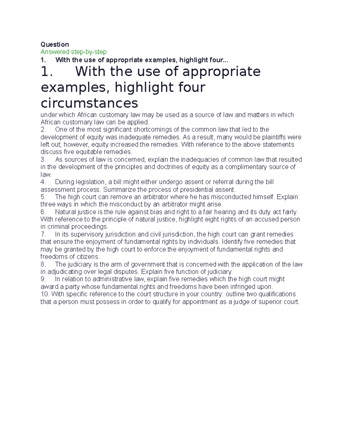 LAW 101: Coursework Questions & Answers on Legal Principles and Equity ...