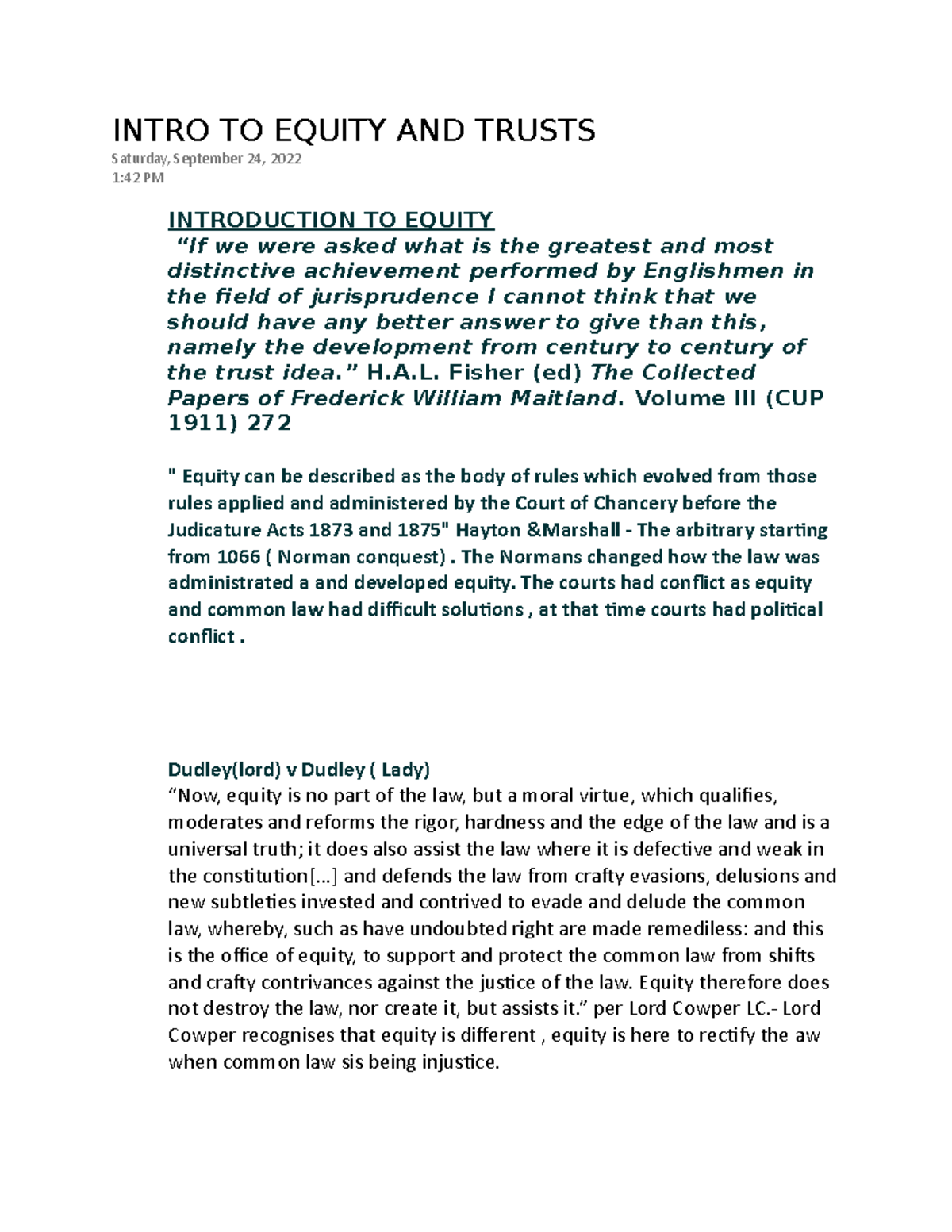 Intro TO Equity AND Trusts - INTRO TO EQUITY AND TRUSTS Saturday ...