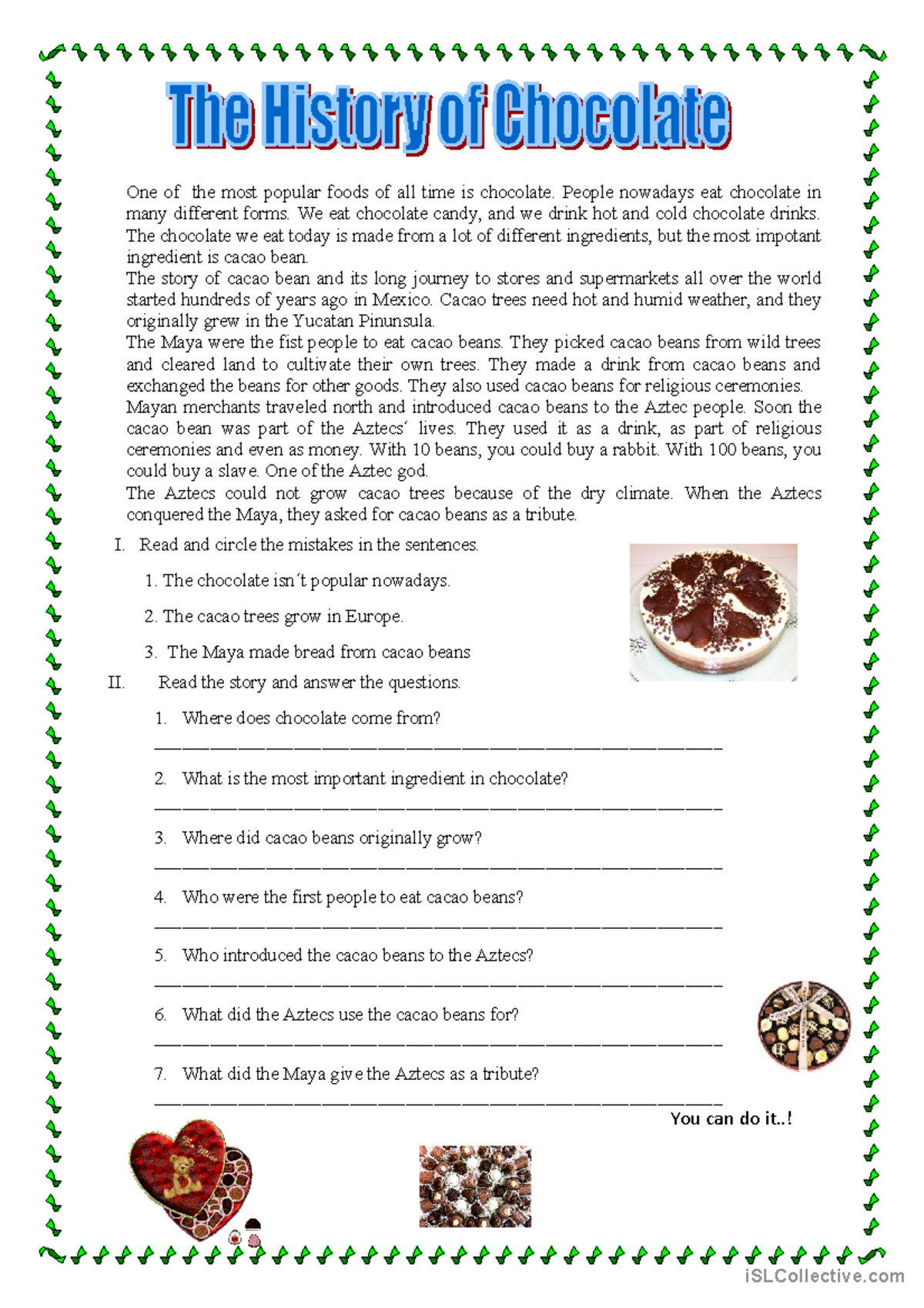 Reading Comprehension: The Journey of Cacao Beans and Chocolate ...