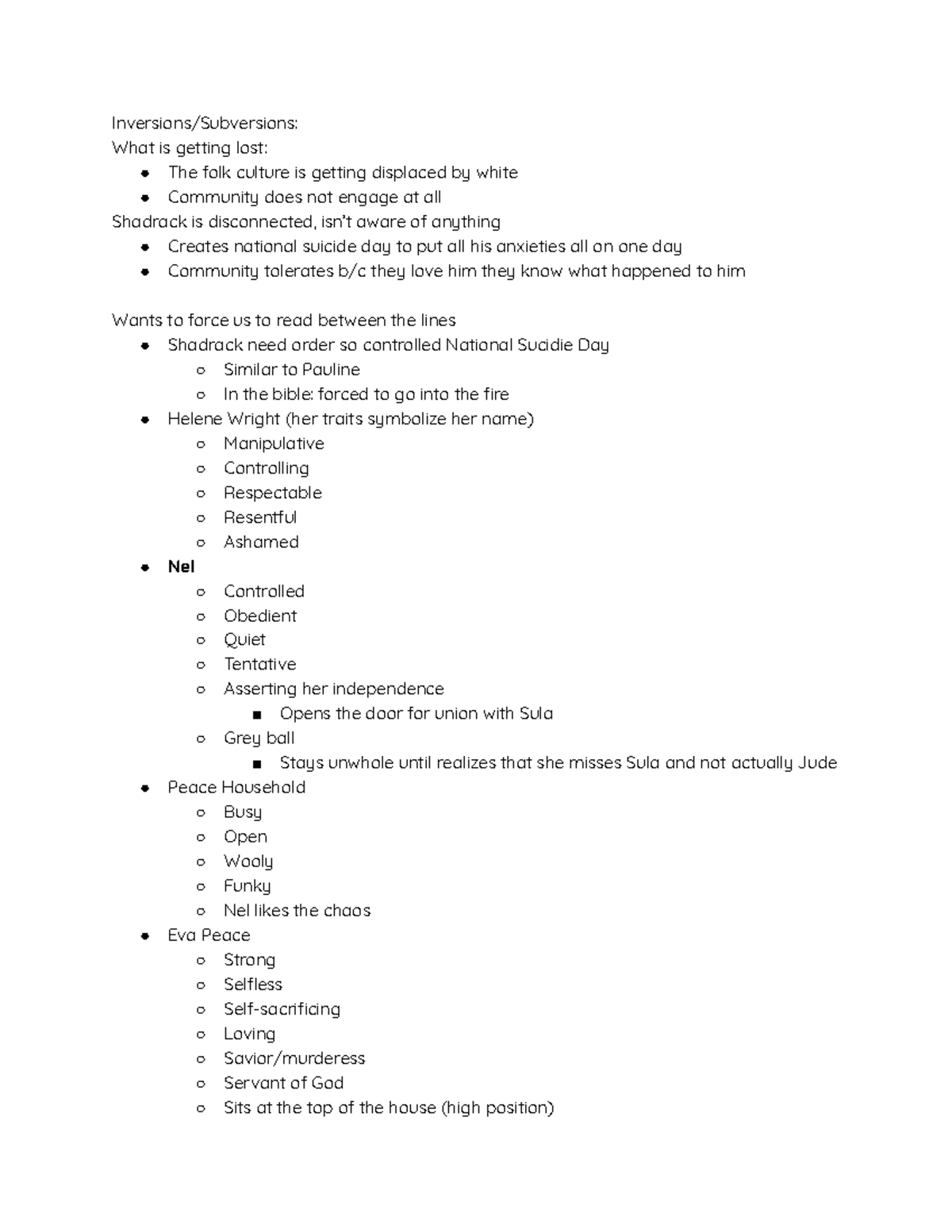 Sula - Notes for essays - Inversions/Subversions: What is getting lost ...
