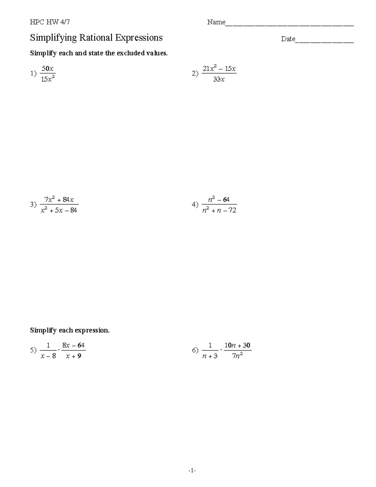 Rational Expressions: Simplification, Multiplication & Division Lesson ...