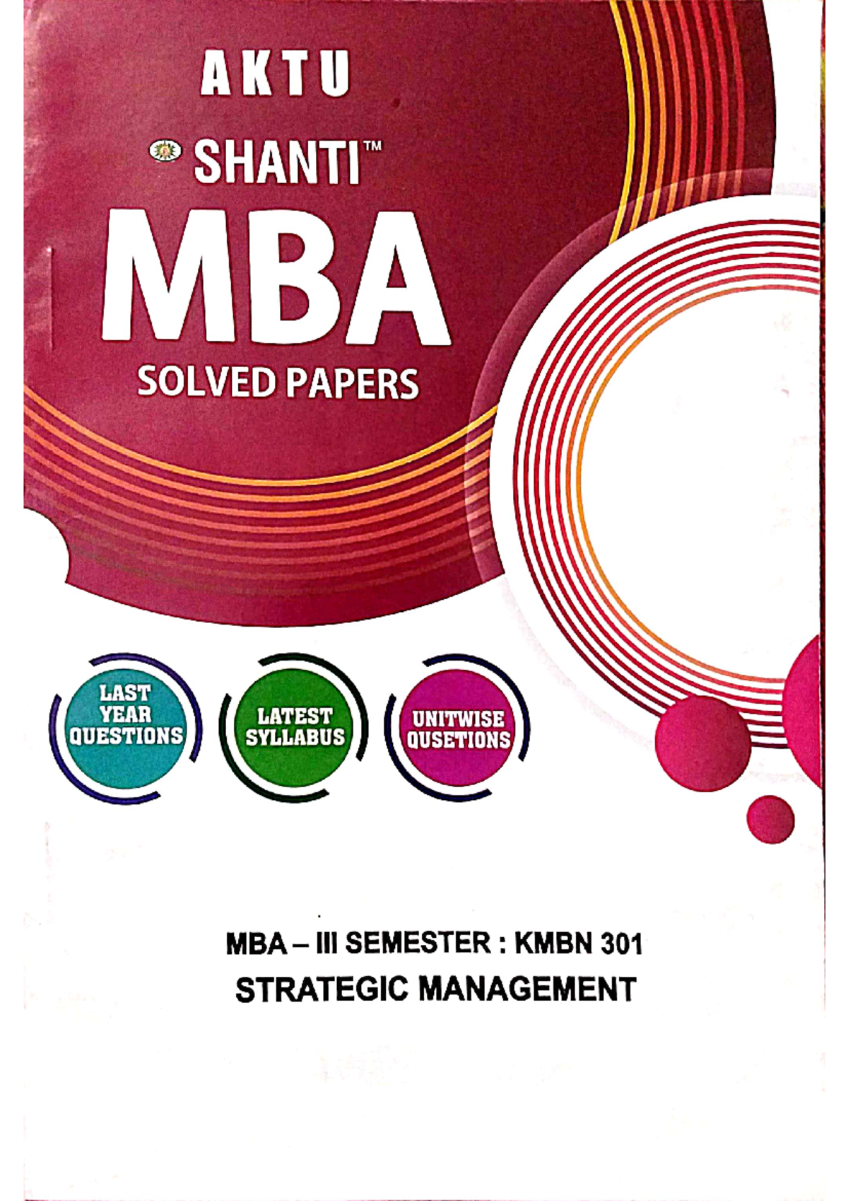 Strategic Management (KMBN 301) - Exam Time Short Notes & Key Concepts - Document Preview