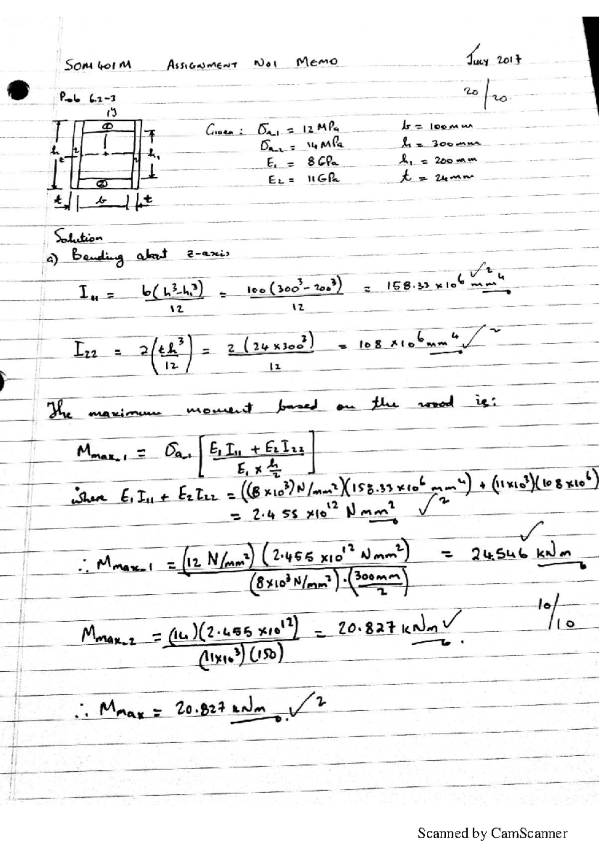 SOM401M Assignment 01 Memo: Bending Analysis & Load Calculations - Studocu