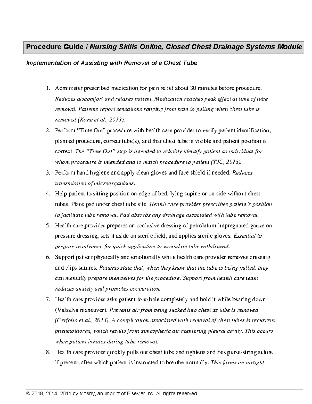 Closed Chest Drainage Systems Procedure Guide for Nursing Skills - Studocu