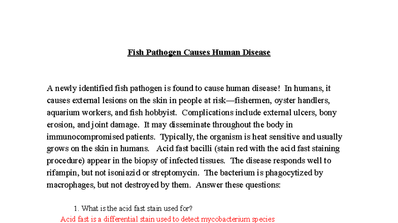 Case Study: Fish Pathogen & Human Disease (Extra Credit) - Studocu