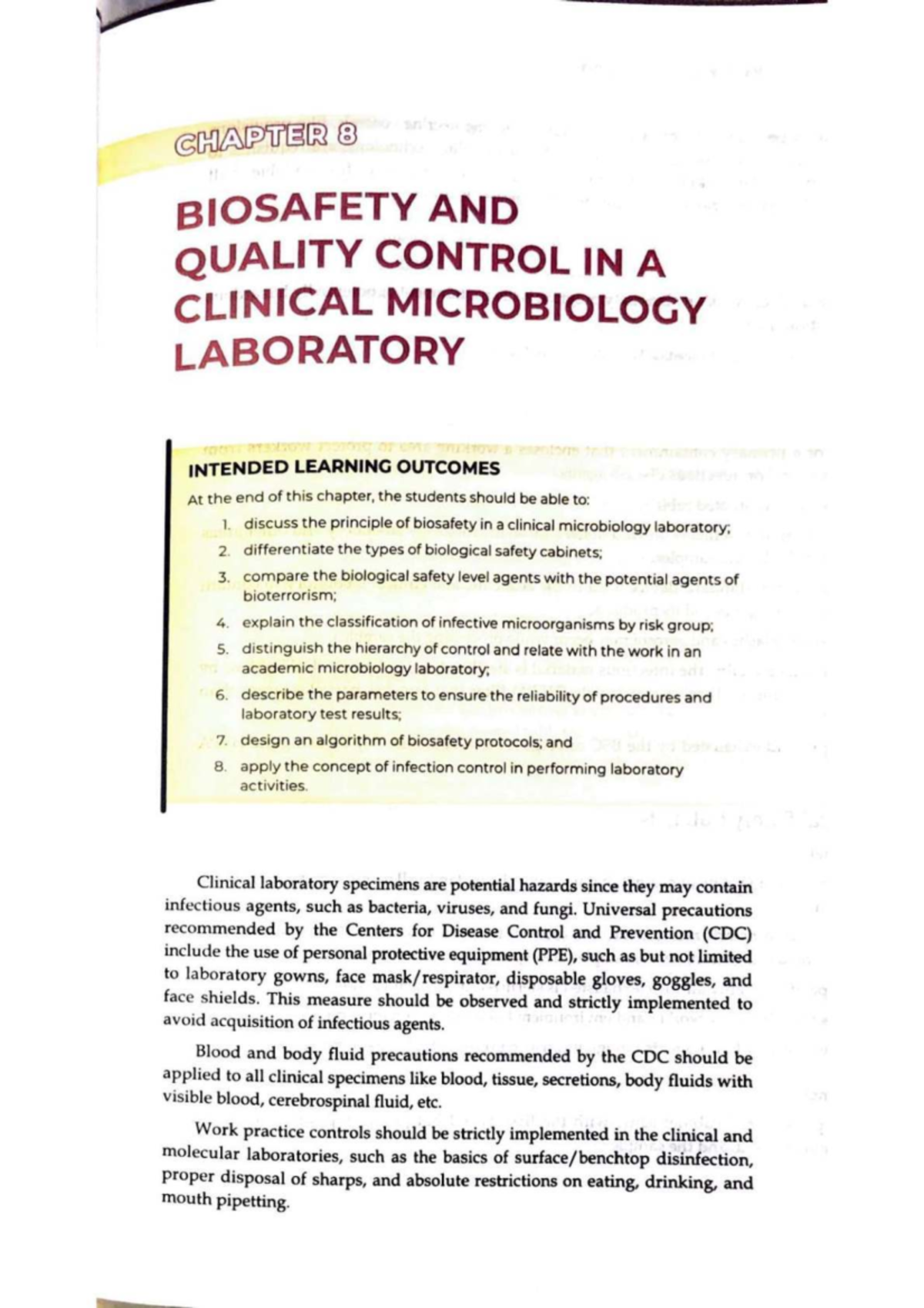 CHAPTER 8: BIOSAFETY & QUALITY CONTROL IN CLINICAL MICROBIOLOGY LAB ...