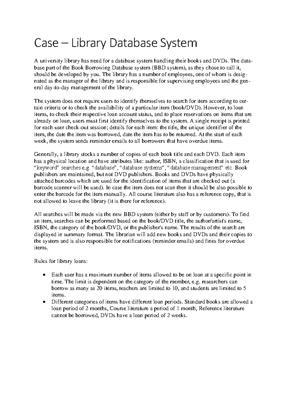Library Database Management System Case Study - BBD 2 - Studocu