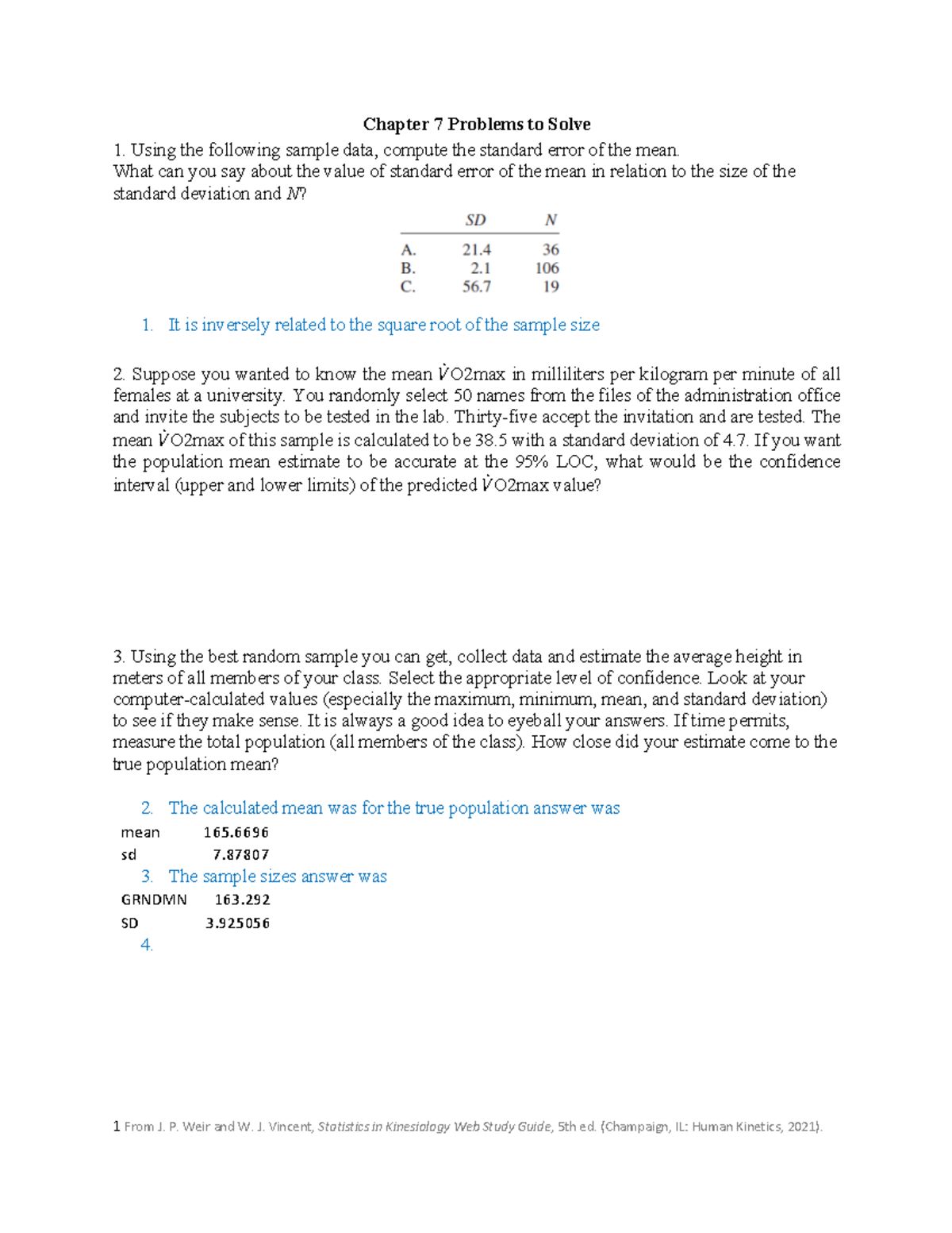 Statistics HW: Chapter 7 Problems & Standard Error Analysis - Studocu