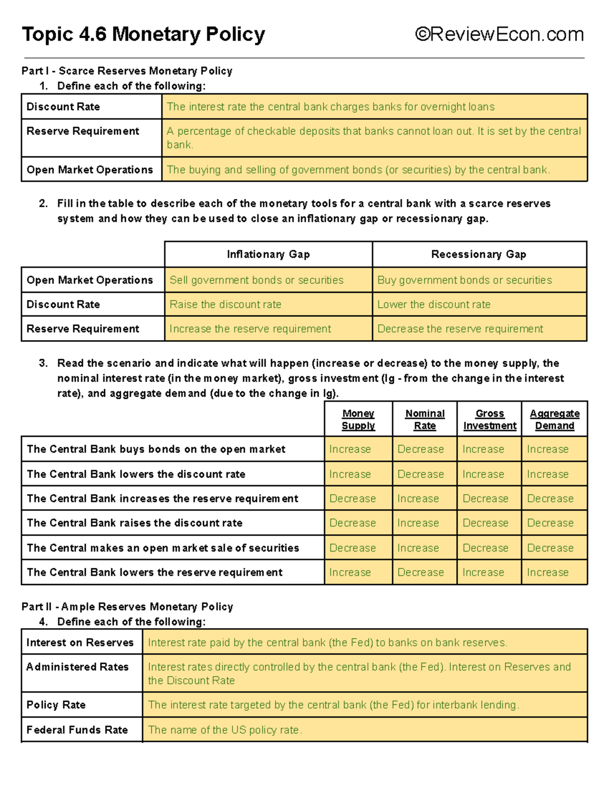 Topic 4.6 - Monetary Policy: Tools for Scarce & Ample Reserves - Studocu