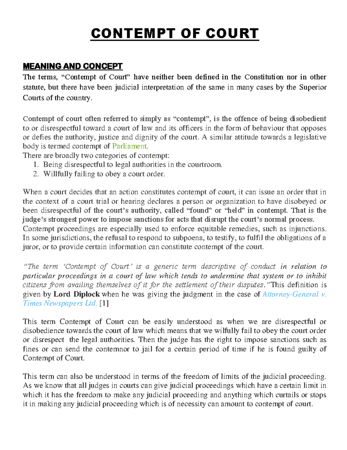 Contempt of Court - In-depth Study Notes for Legal Scholars - Studocu