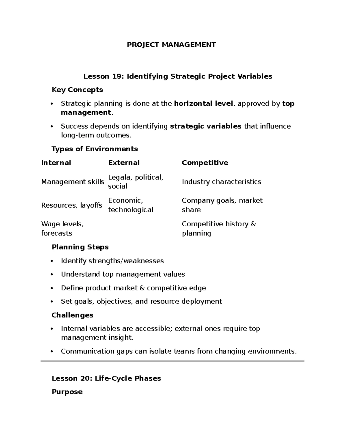Quick Notes - PM: Lesson 19-27 on Strategic Project Management ...