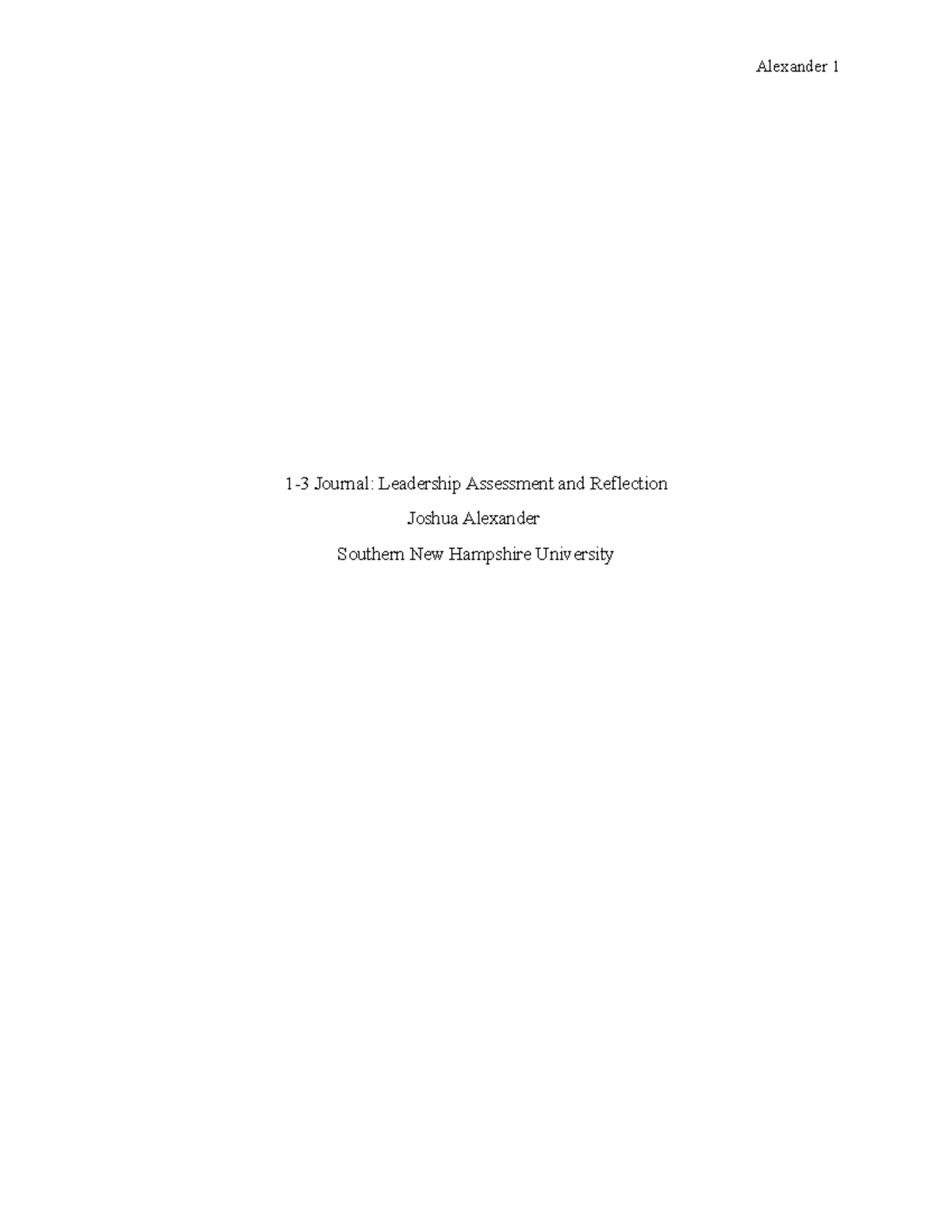 BUS 210 - 1-3 Journal on Leadership Reflection and Assessment - Studocu