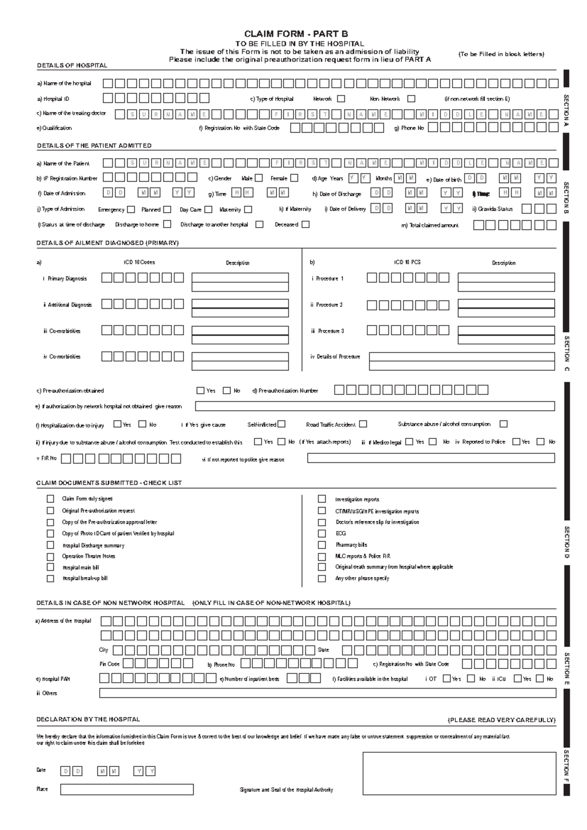 Standard Claim Form Part B (To Be Filled by Hospitals) - Studocu