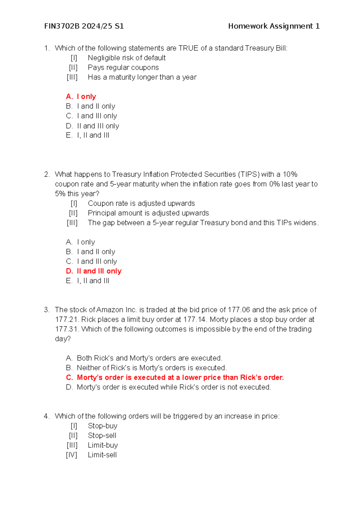 FIN3702B S1 Homework Assignment 1 - Practice Questions and Solutions ...