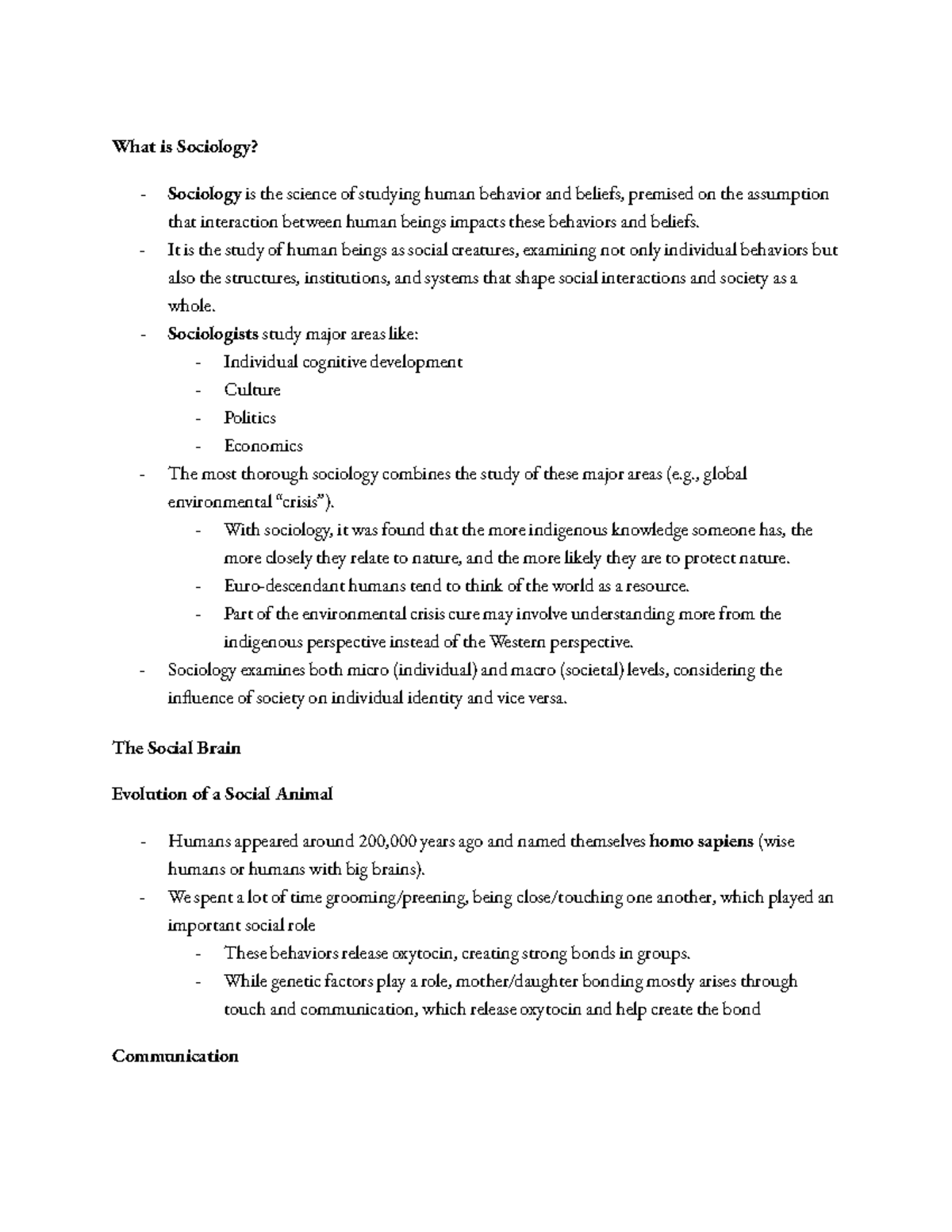 SOC 101: Lecture 1 Notes - Understanding the Social Brain and Sociology ...