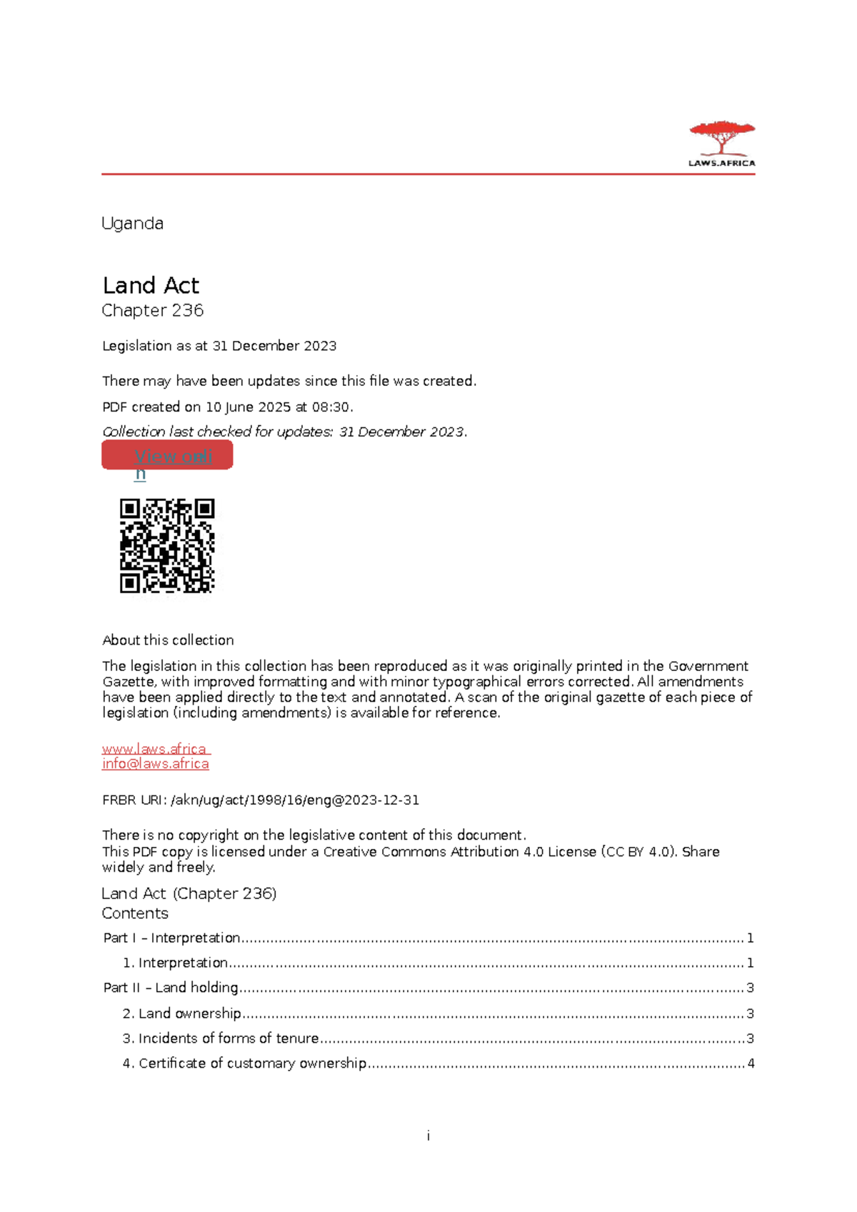 Uganda Land Act Chapter 236: Legislation Update as of December 2023 ...