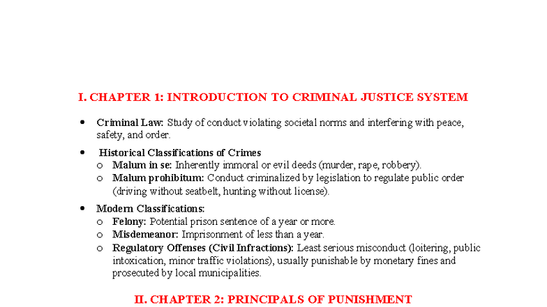 Criminal Law Outline - I. CHAPTER 1: INTRODUCTION TO CRIMINAL JUSTICE ...