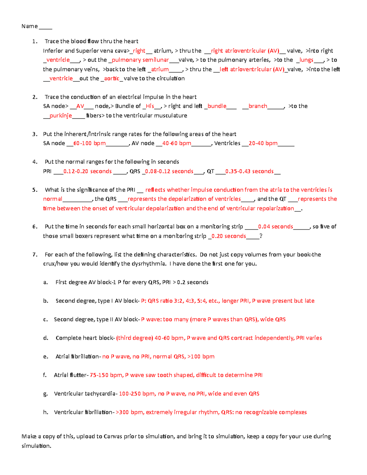 Code Blue Simulation Assignment - Name ____ Trace the blood flow thru ...